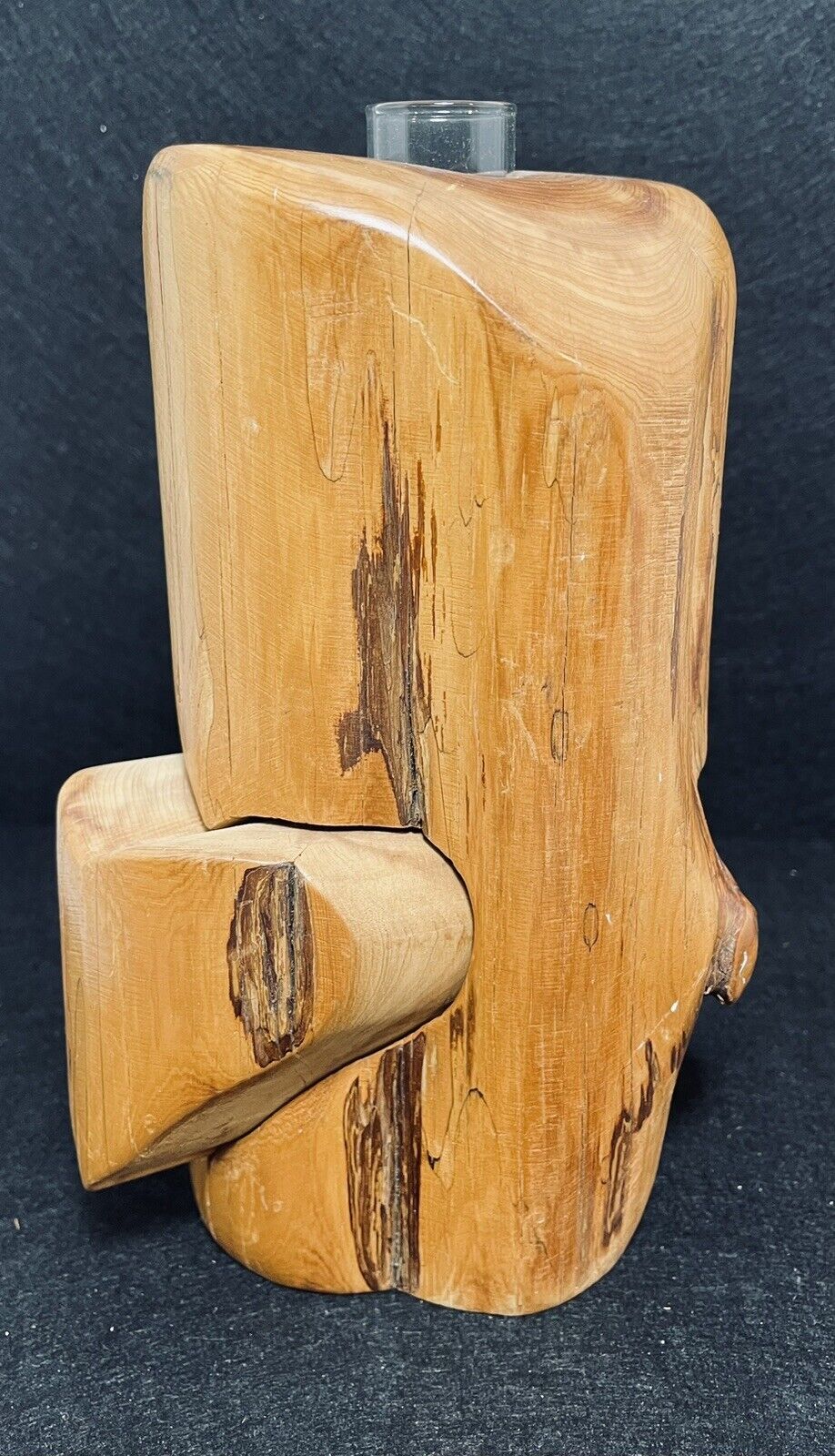 Vtg 70s Richard Rothbard Wood Art Hidden Trinket Box Vase Sculpture Folk Art