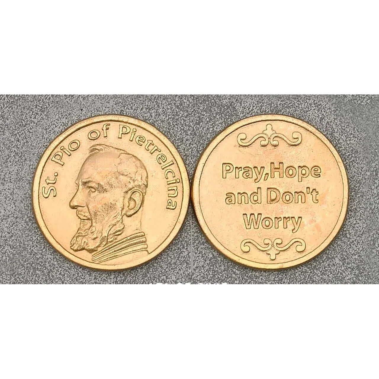 St. Saint Padre Pio with Quote - Gold tone  Pocket Coin 