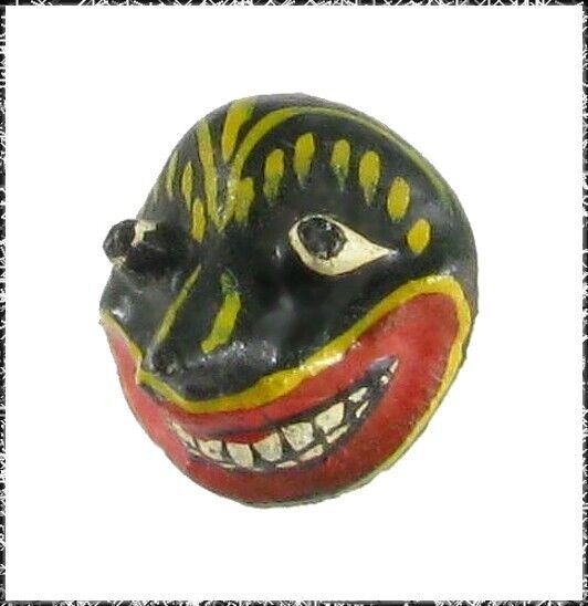 Vintage Painted Paper Mache Mask Button, Very Dimensional