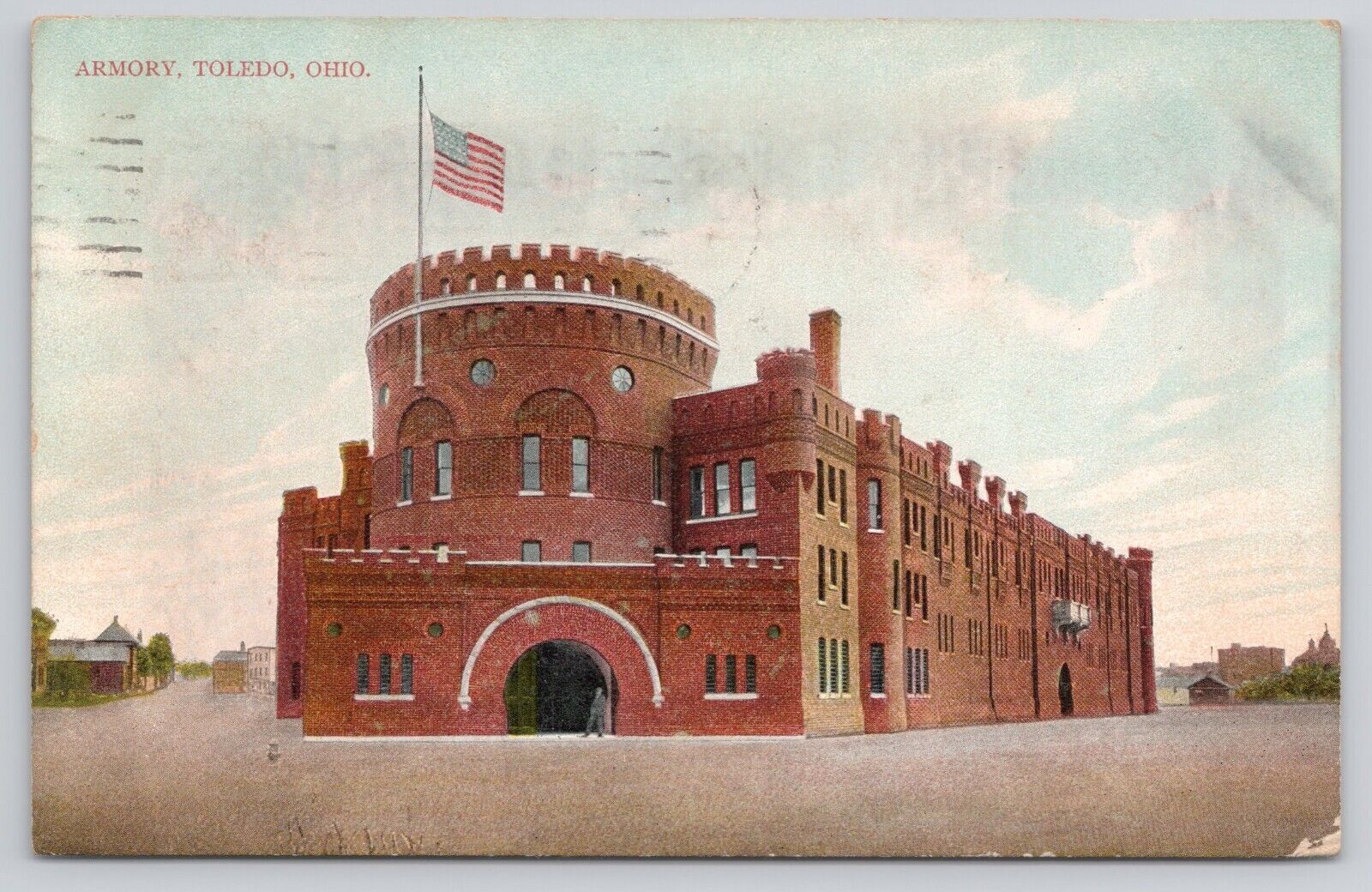 Toledo Ohio OH Armory Building Street View Antique 1908 Postcard