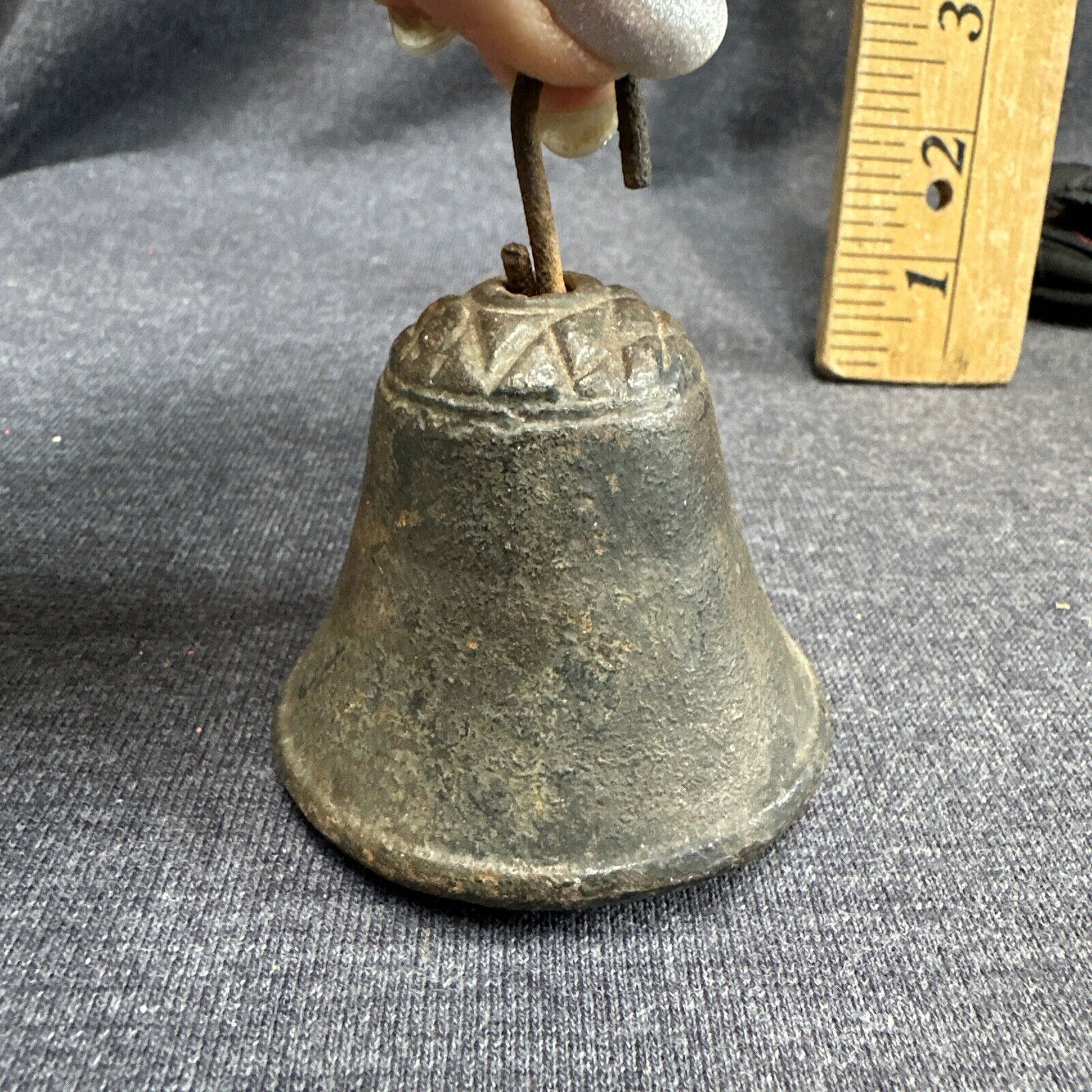 Antique Vintage 2” Cast Iron Brass With Cast Iron Dinger