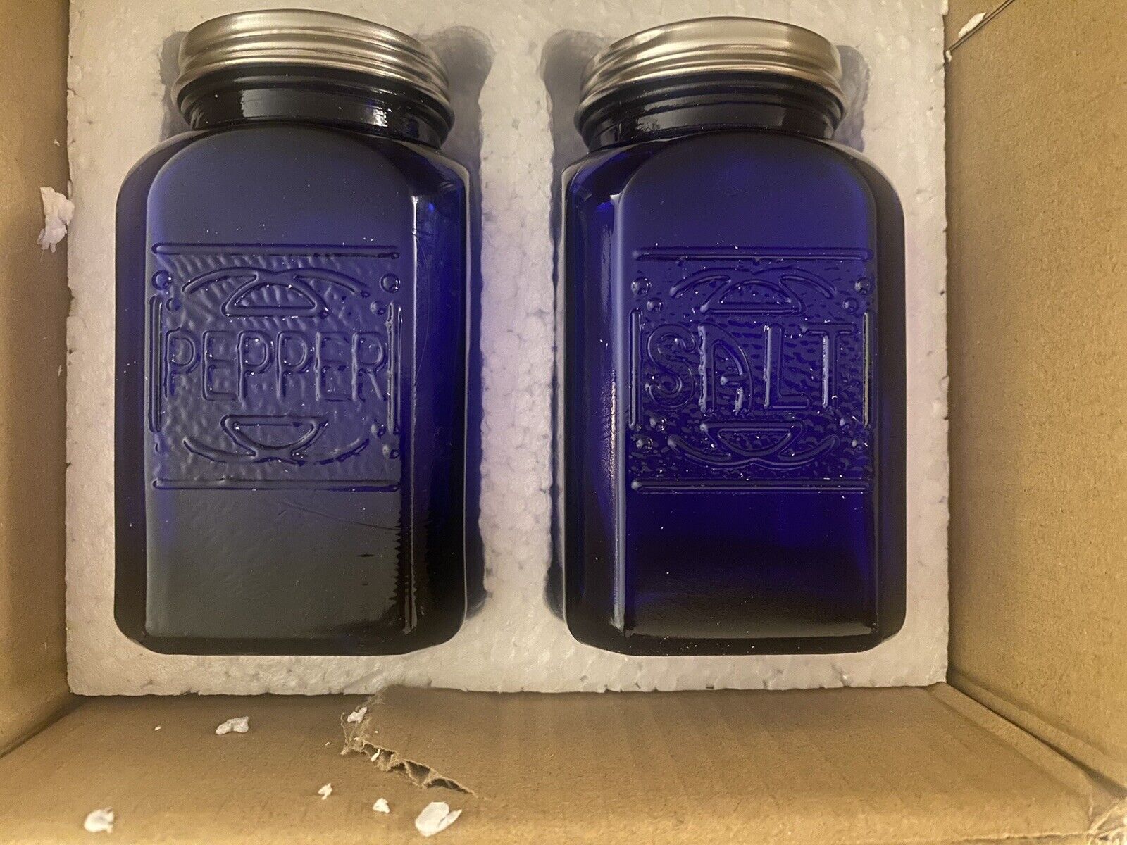 New, Ritadeshop Depression Style Glass Salt & Pepper Shakers, Cobalt Blue