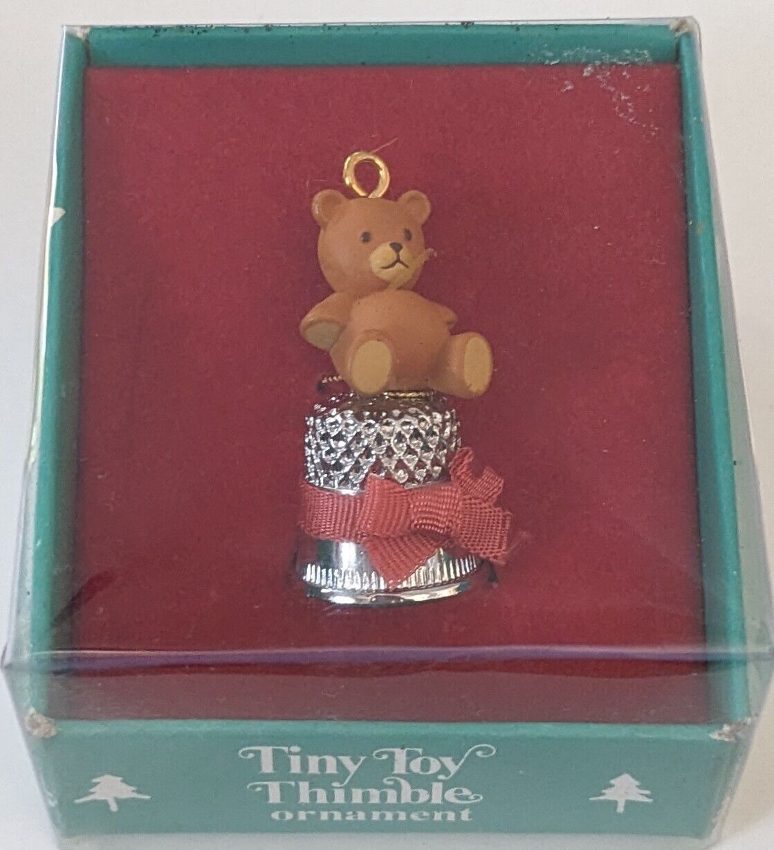 Vtg Tiny Toy Thimble Christmas Ornament 1986 Teddy Bear