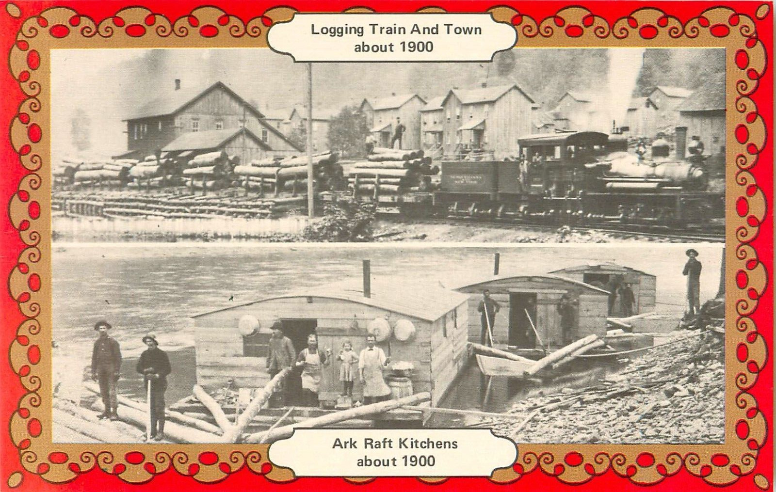 Logging Train and 1900 Town Vintage Unposted NOS Postcard