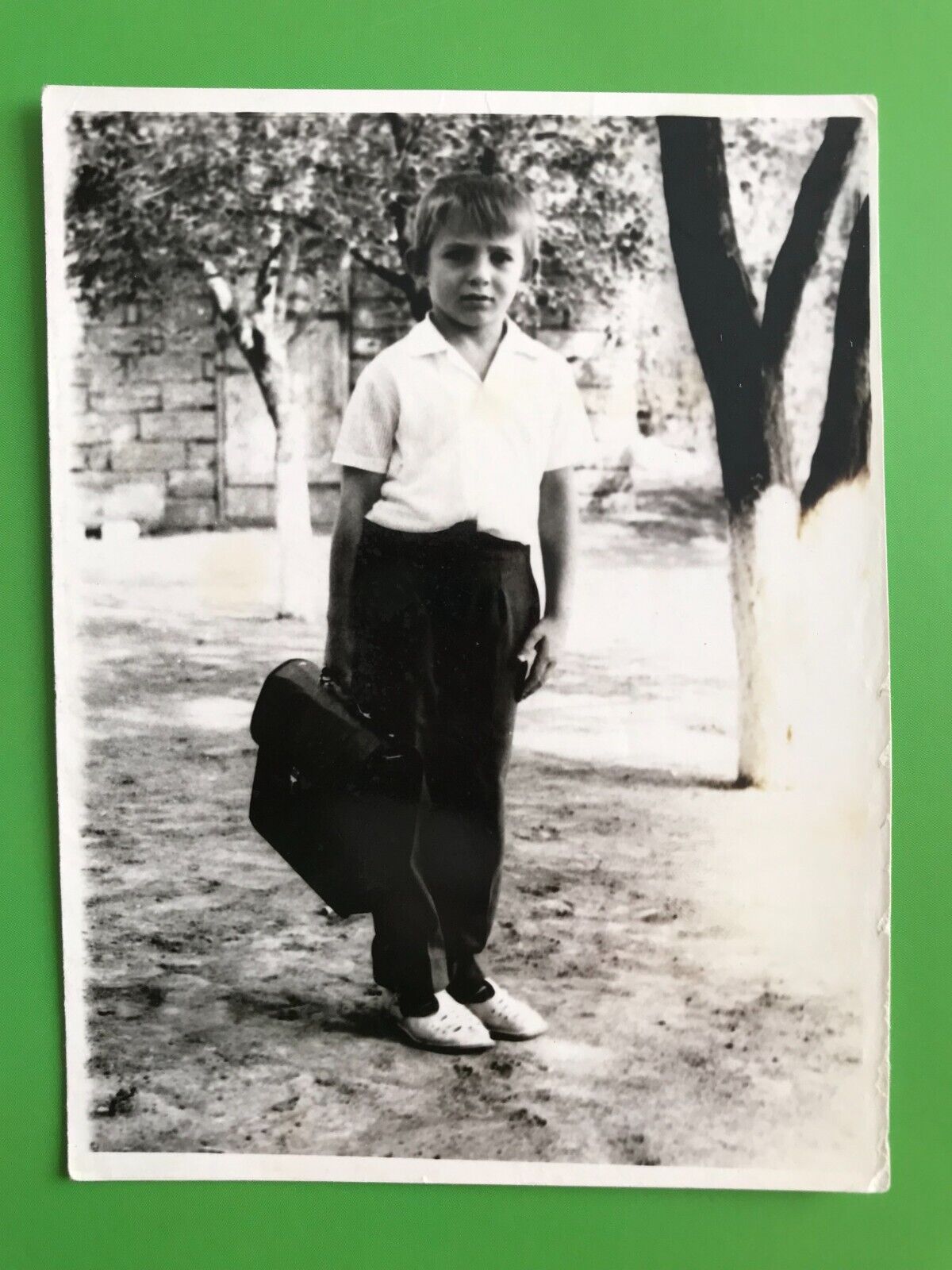 Beautiful Boy With Schoolbag Pretty Attractive Kid Child Old Vintage Photo