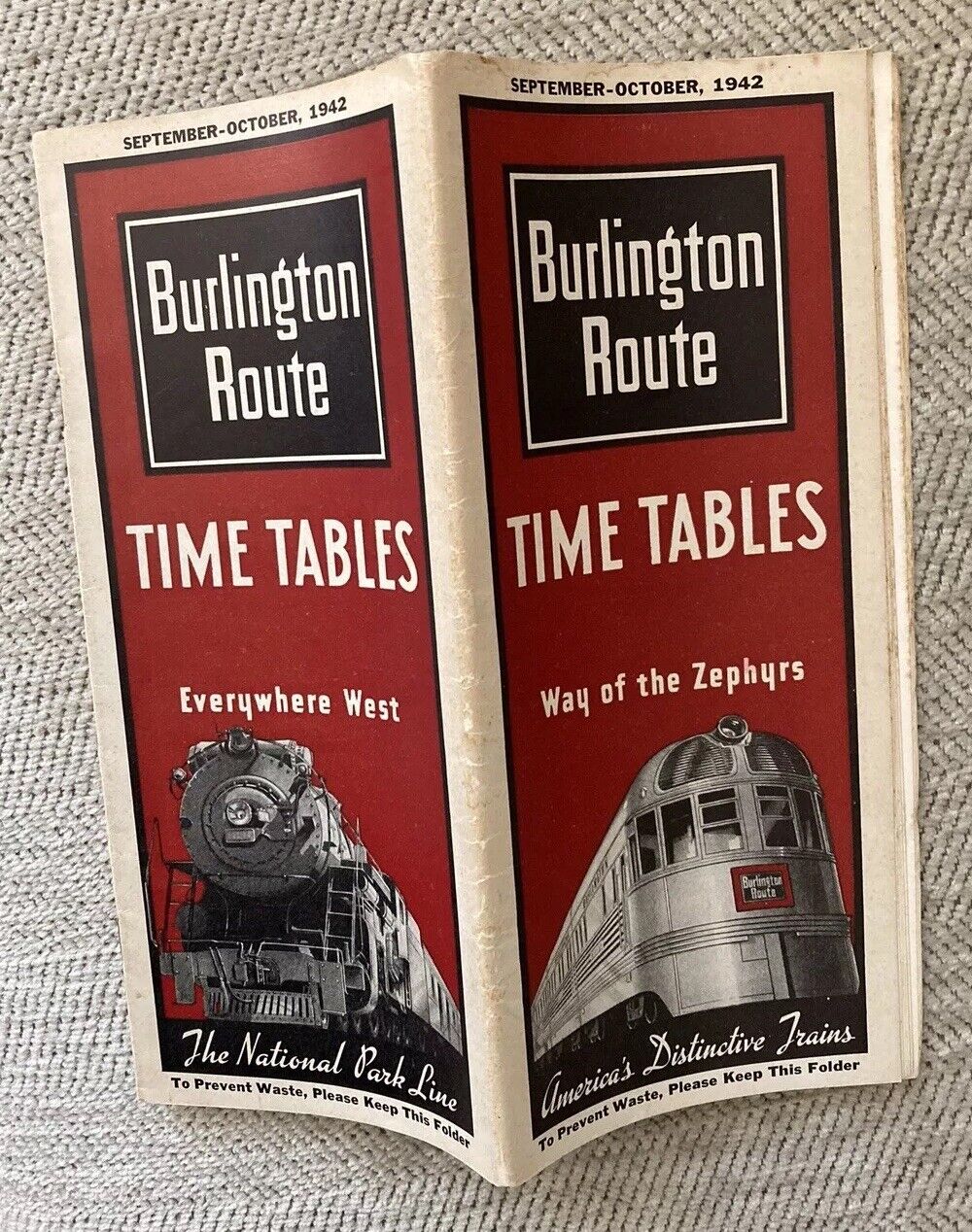 Burlington Route Sept/Oct 1942 WWII Public Timetable