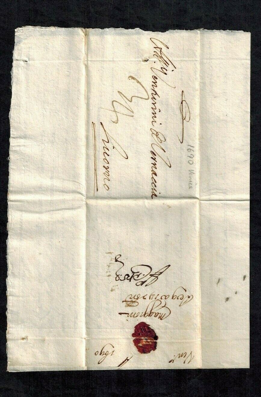 Corsini Correspondence Stampless Merchant Cover 1690 from Venice to Livorno