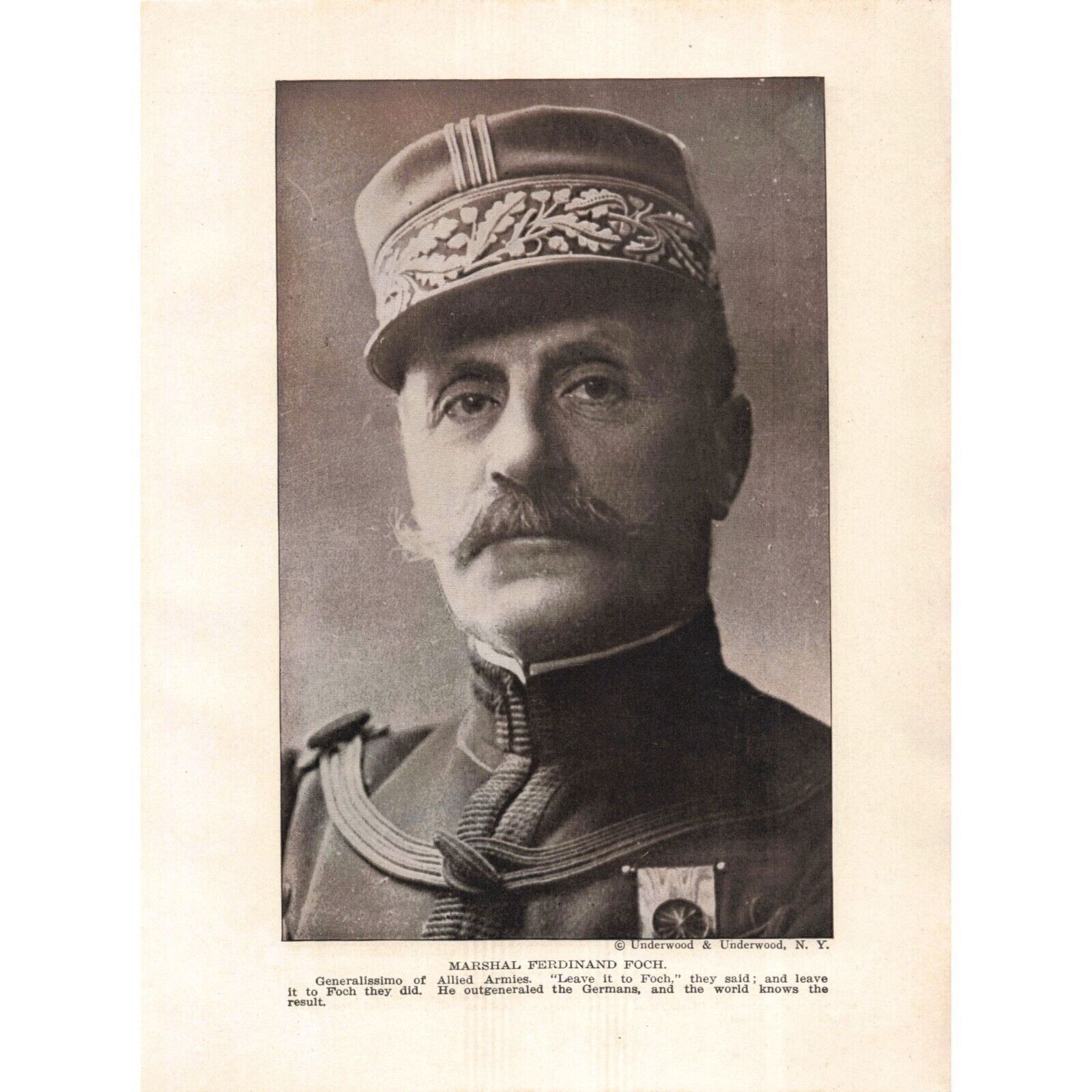 C.1919 Marshal Ferdinand Foch WWI France Book Print 2T1-65