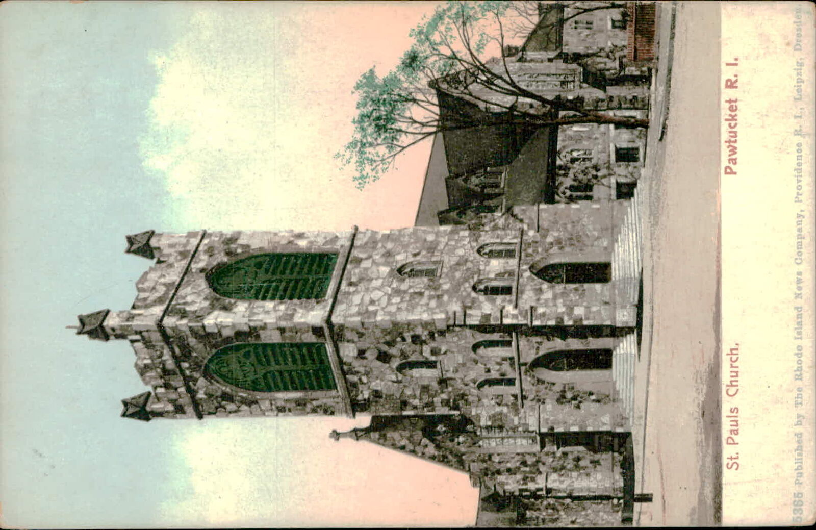 Postcard: EL St. Pauls Church, CONTENT Pawtucket R. I. 5365 Published