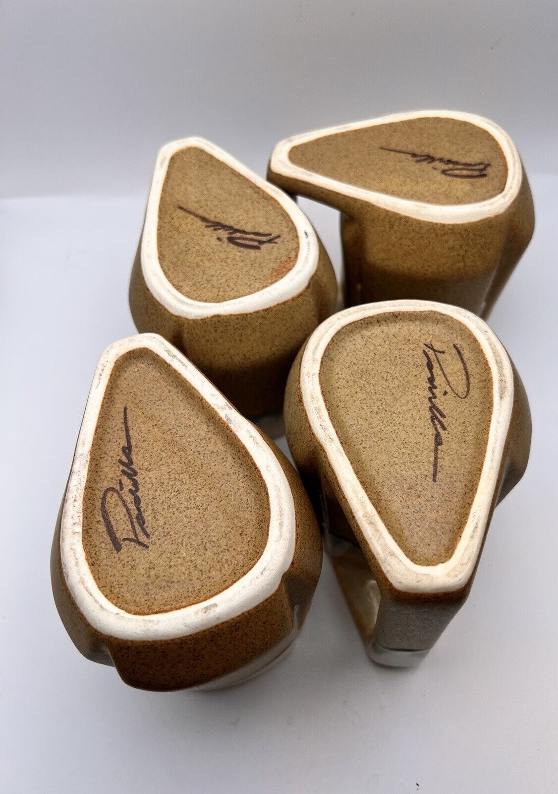 Padilla Stoneware Mugs Heavy Drip Mocha Glaze Unique Shape Signed Brown