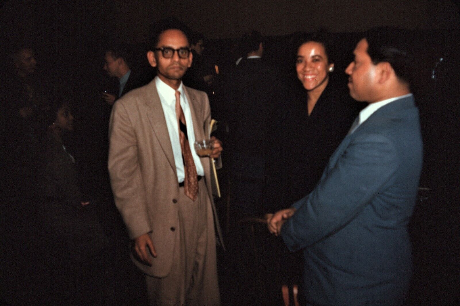 1960s Tagore Society Houston Meeting Men Woman Talking Vintage 35mm Slide