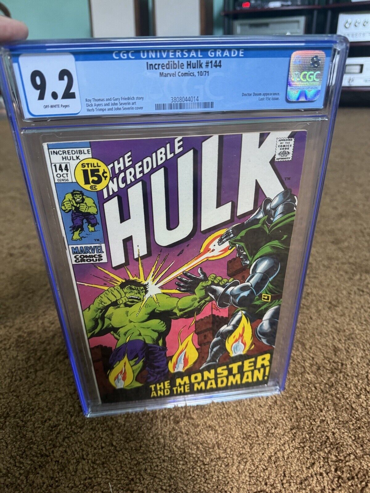 Incredible Hulk #144 CGC 9.2 Last 15 Cent Issue Dr. Doom vs Hulk Marvel 1971
