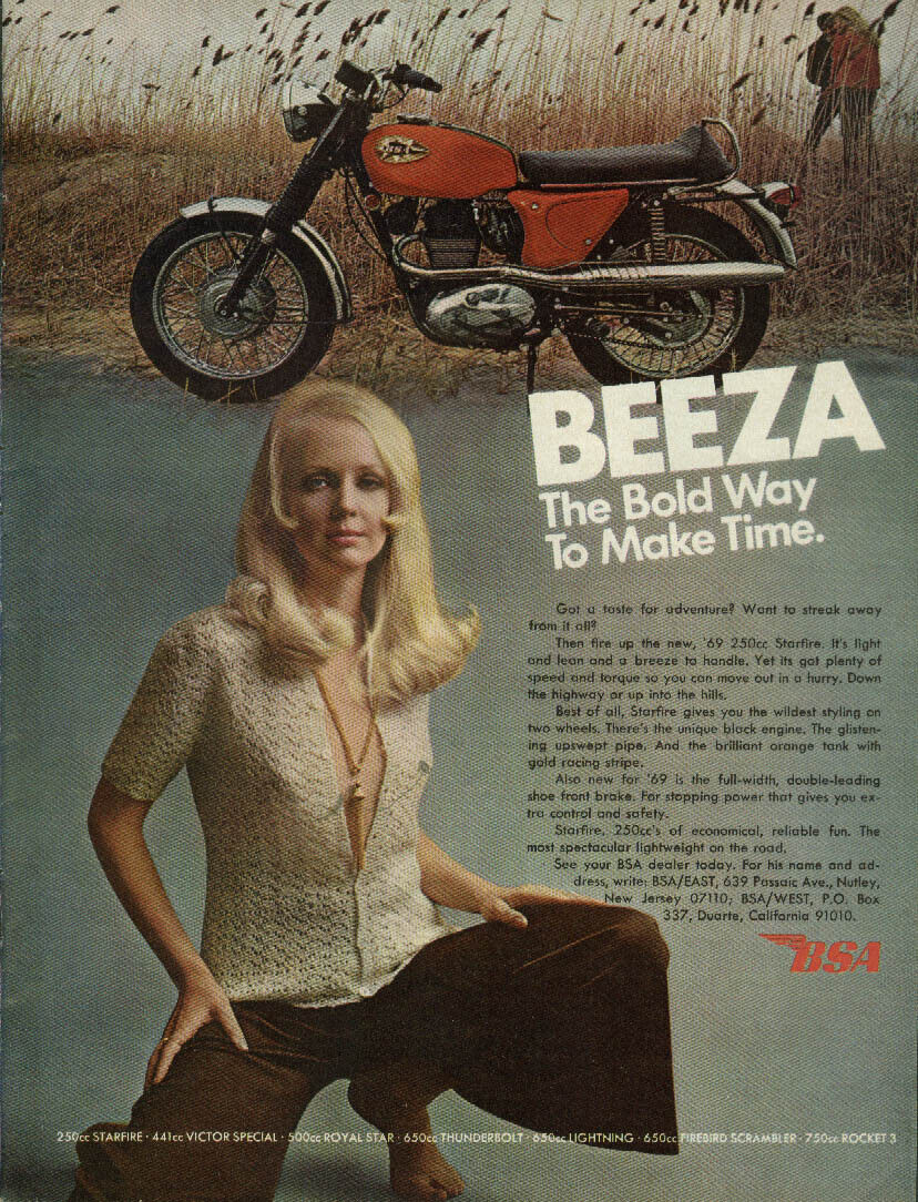 Beeza The bold way to make time BSA 250cc Starfire Motorcycle ad 1969