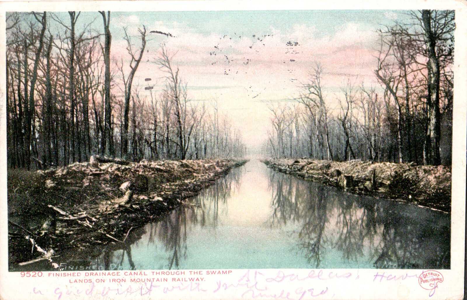 1906 IRON MOUNTAIN RAILWAY Canal through Swamp Lands TX POSTCARD