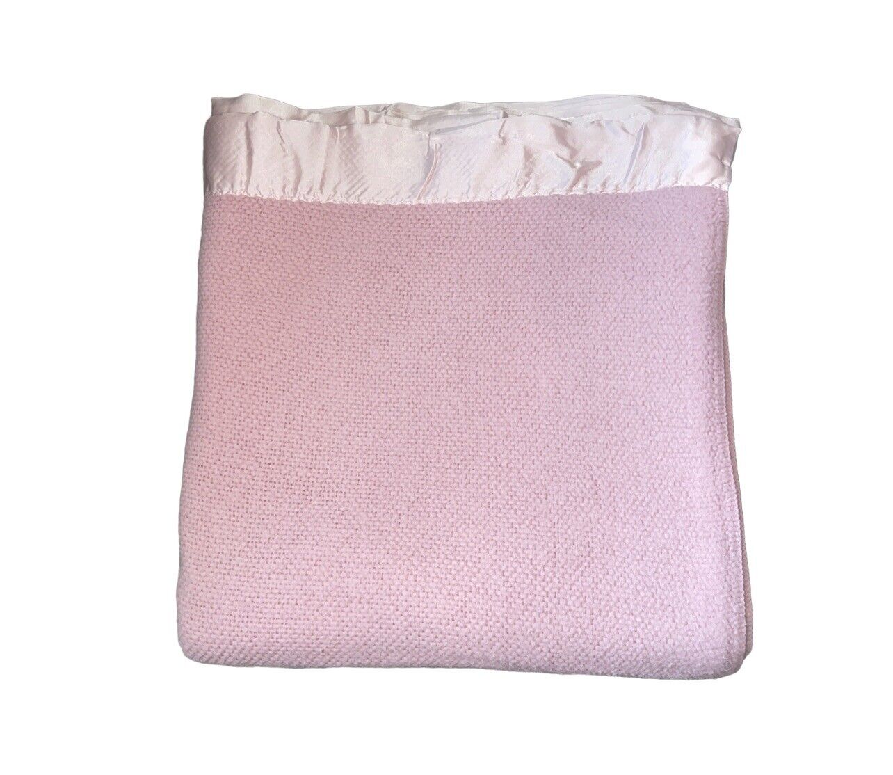 Vintage Pink Mauve Acrylic Waffle Weave Satin Trim 83”x 76” Blanket Throw