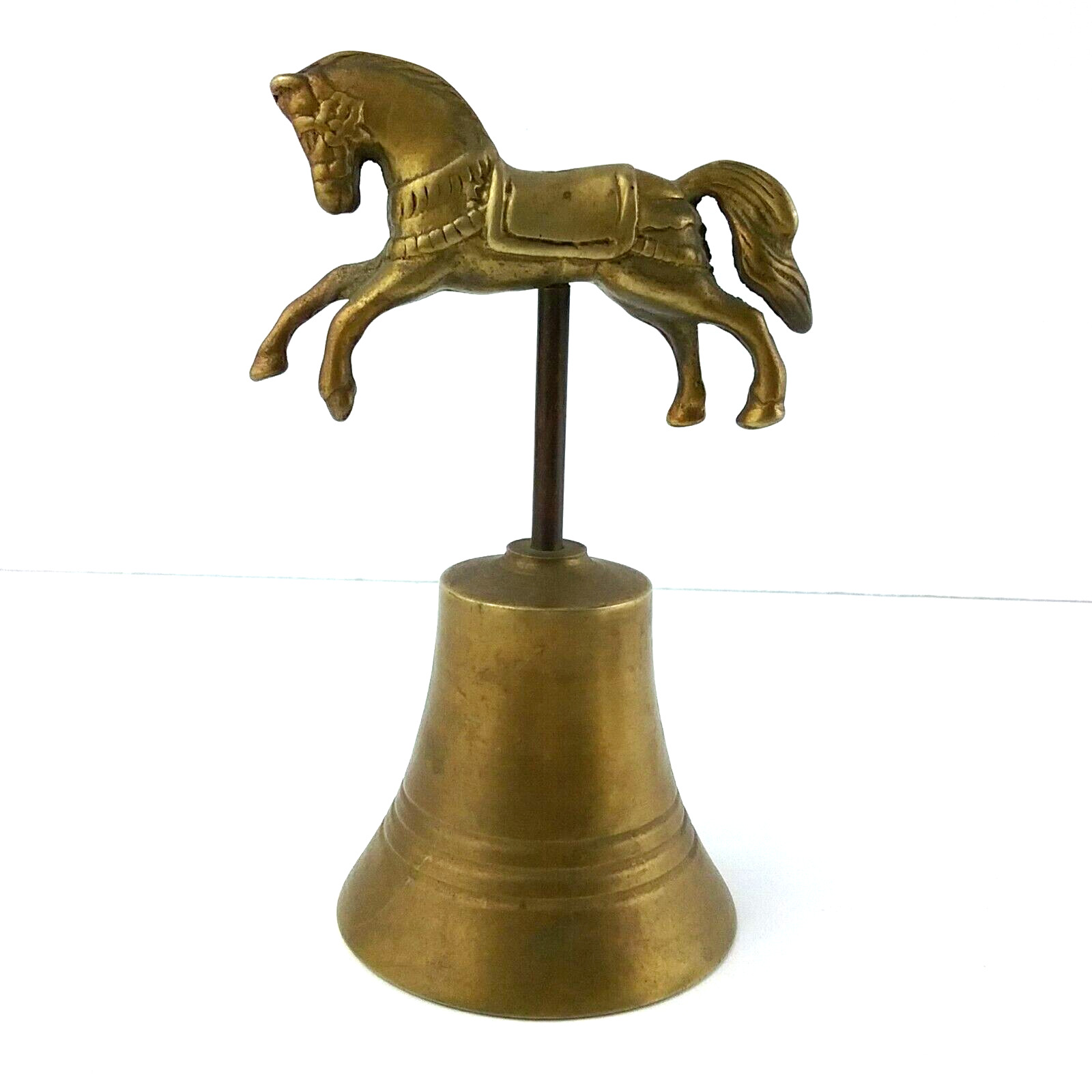 Brass Hand Bell Carnival Horse Engraved Details Vintage Metal Décor Handcrafted