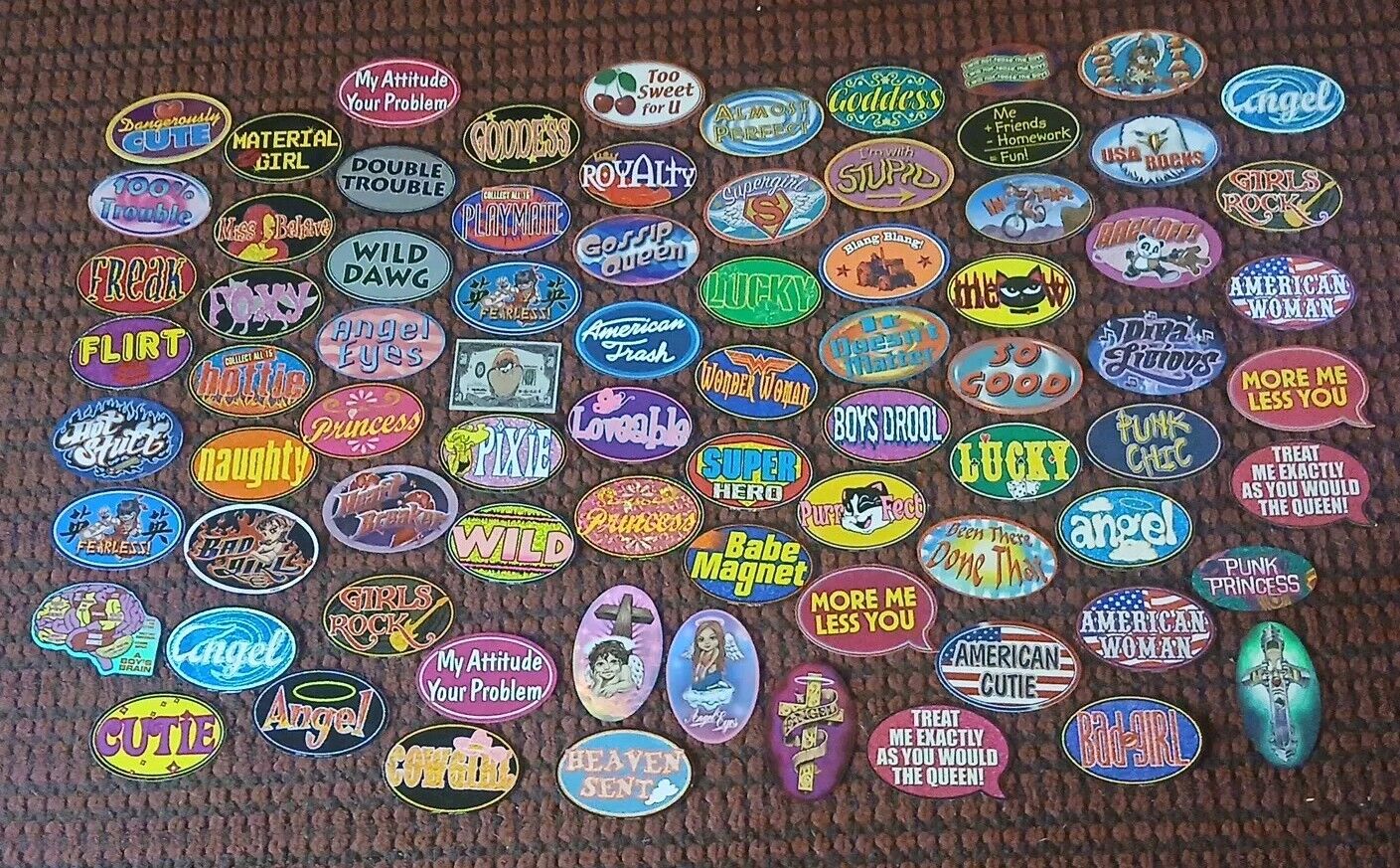 Lot of 78 Vintage Vending Machine Holographic Phrase Stickers/Bumper Sticker Lot