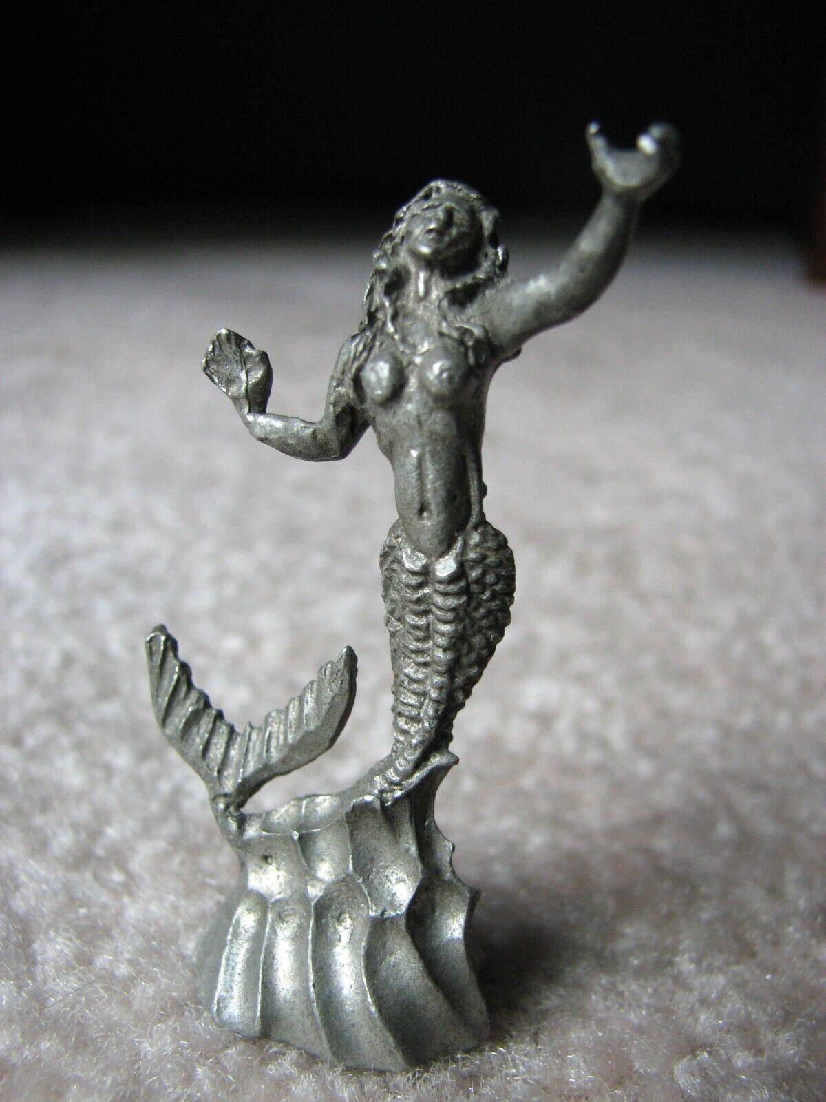 Vintage Pewter Mermaid Figure Topless 1990 LW 2\