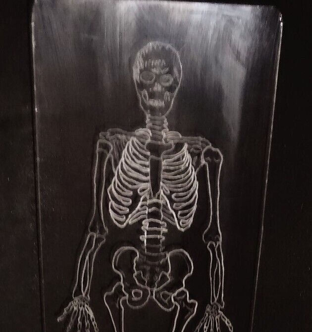 Outsider Art Skeleton Hand Etched Glass 10\