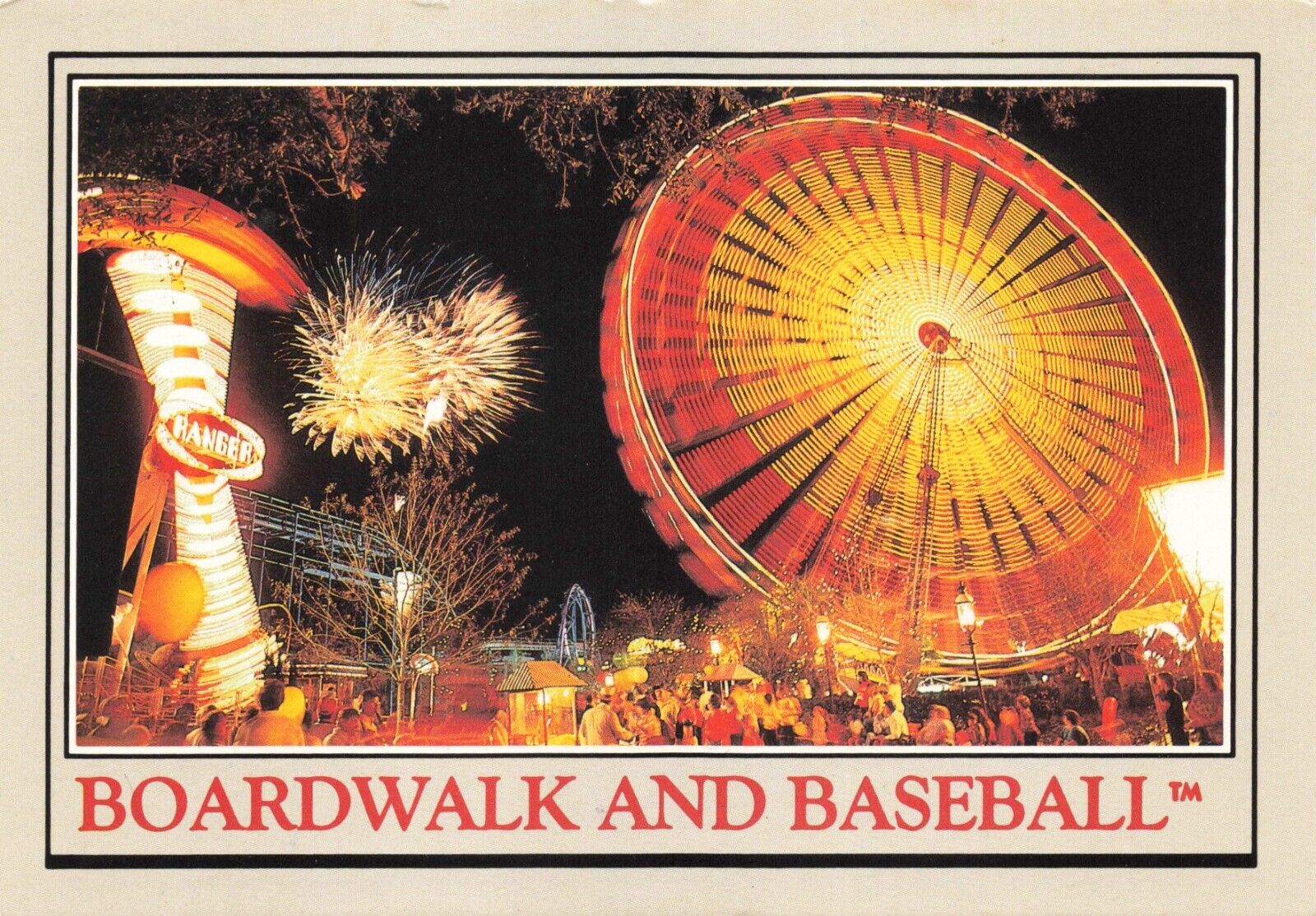 Postcard FL Boardwalk and Baseball Park Night Life Fireworks Closed in 1990