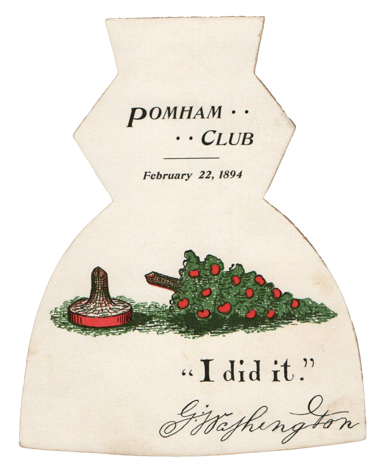 1894 Pomham Club Providence RI Diecut Dinner Menu George Washington Apple Tree