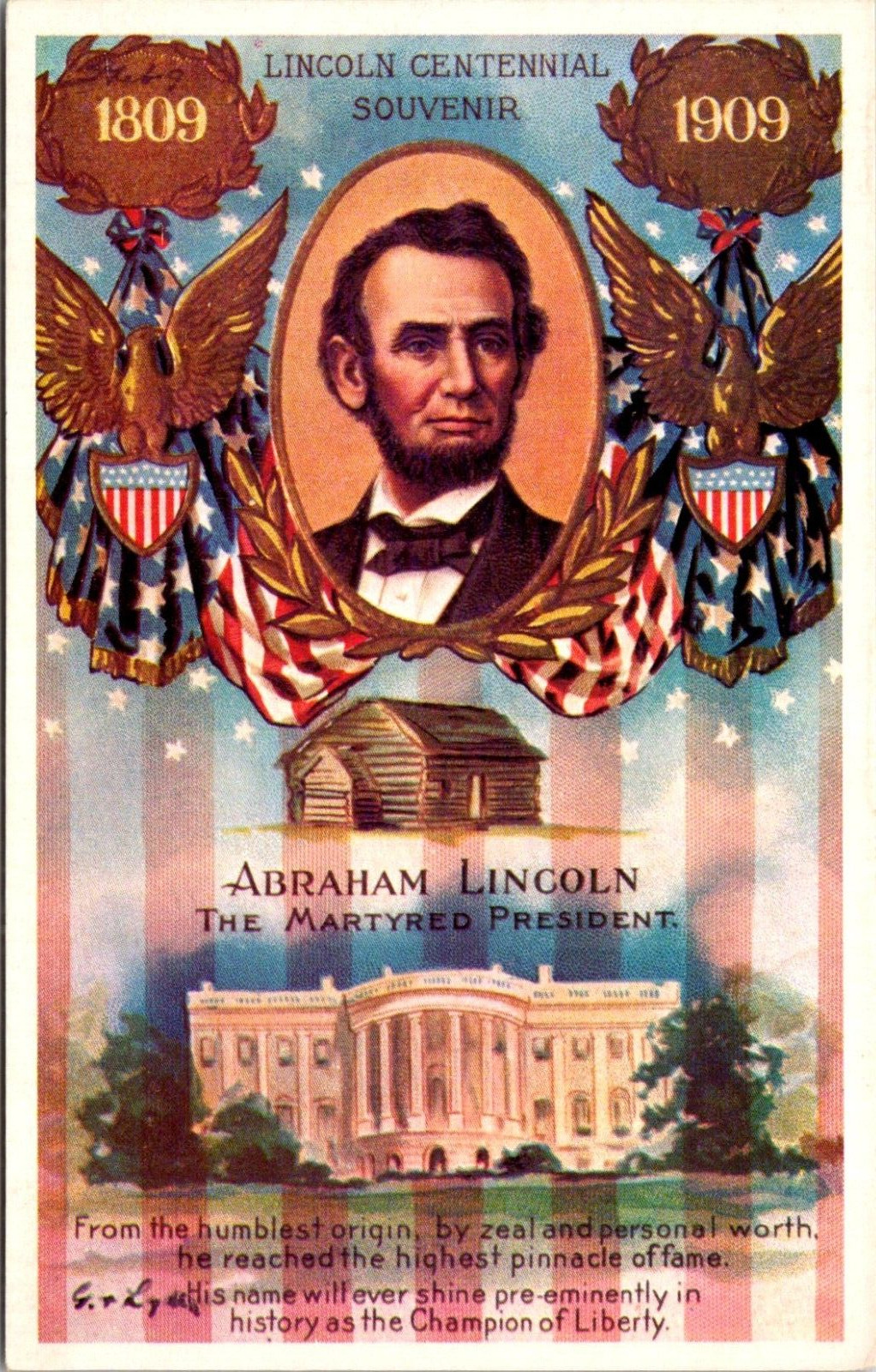 President Lincoln Centennial Souvenir 1809 1909 Martyred Reproduction Postcard