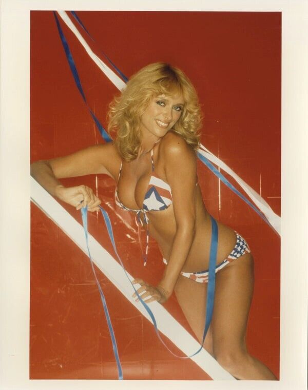 Sybil Danning Busty Leggy Stars & Stripes Bikini Pin up Vintage 8x10 Color Photo