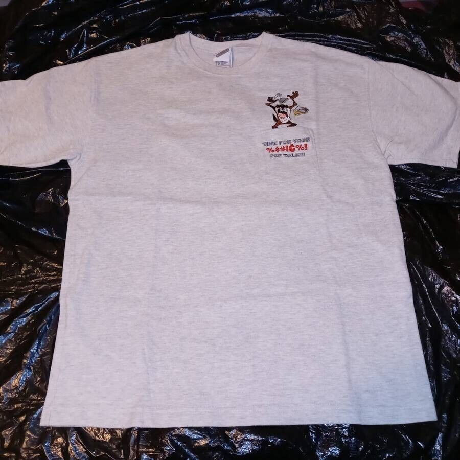 Looney Toons Tunes Tazmanian Devil Taz Vintage 90\'s Large L T-Shirt W/ Pocket