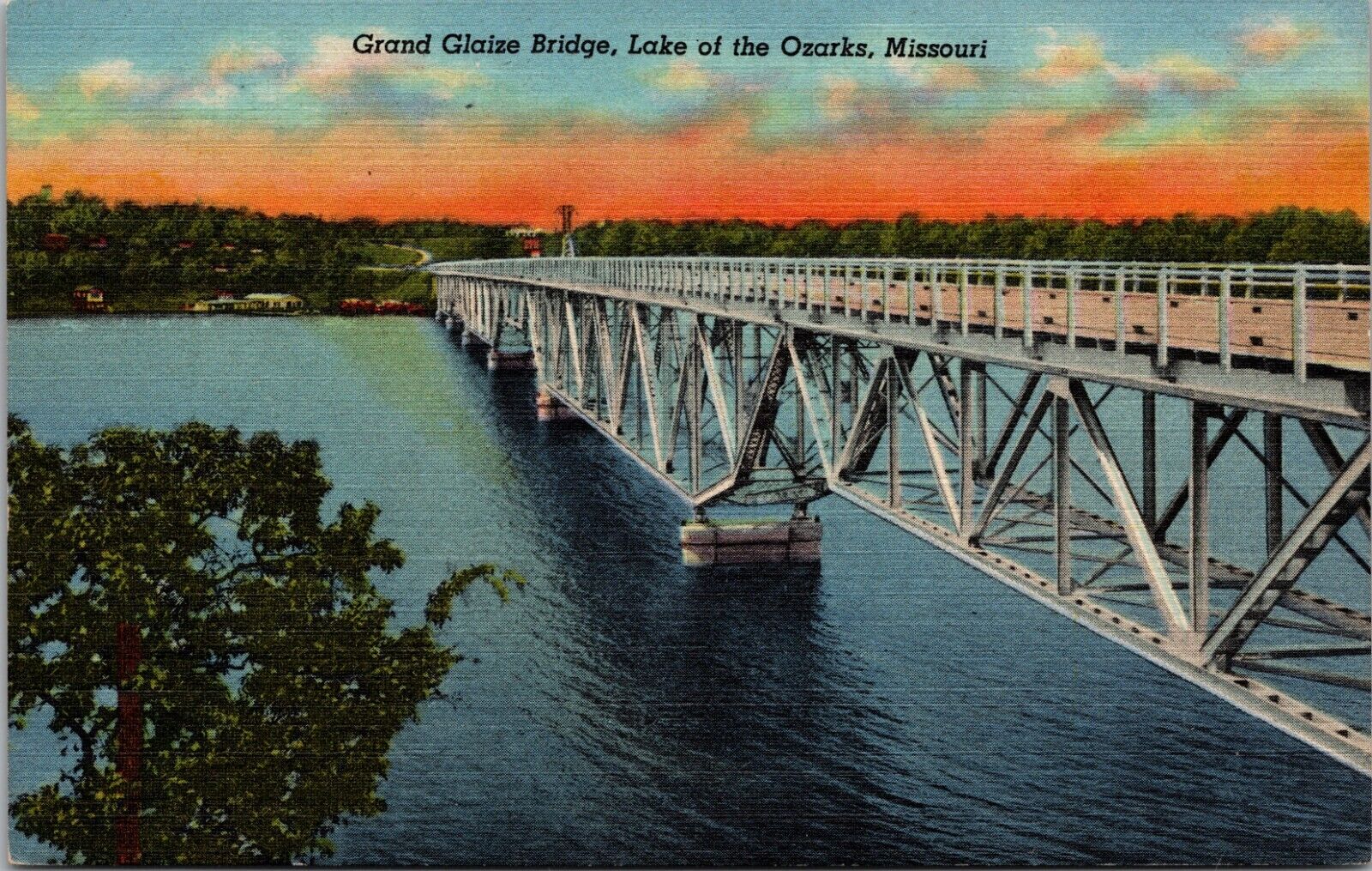 Lake Of The Ozarks MO-Missouri, Grand Glaze Bridge Vintage Linen Postcard