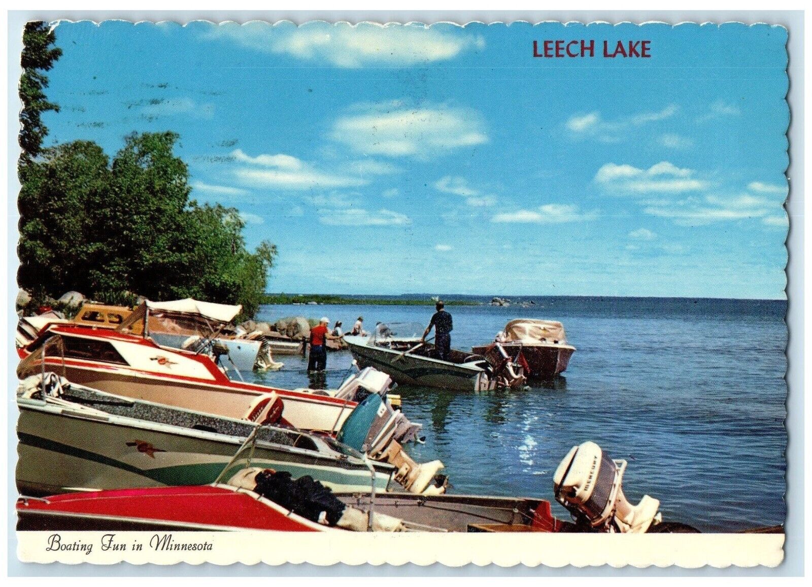 1975 View Of Leech Lake Boating Fun In Minnesota Waker MN Vintage Postcard
