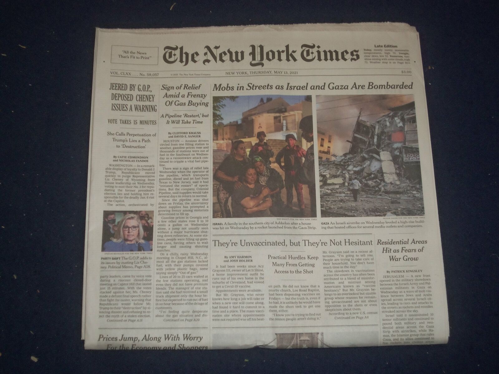 2021 MAY 13 NEW YORK TIMES - MOBS IN STREETS AS ISRAEL AND GAZA ARE BOMBARDED