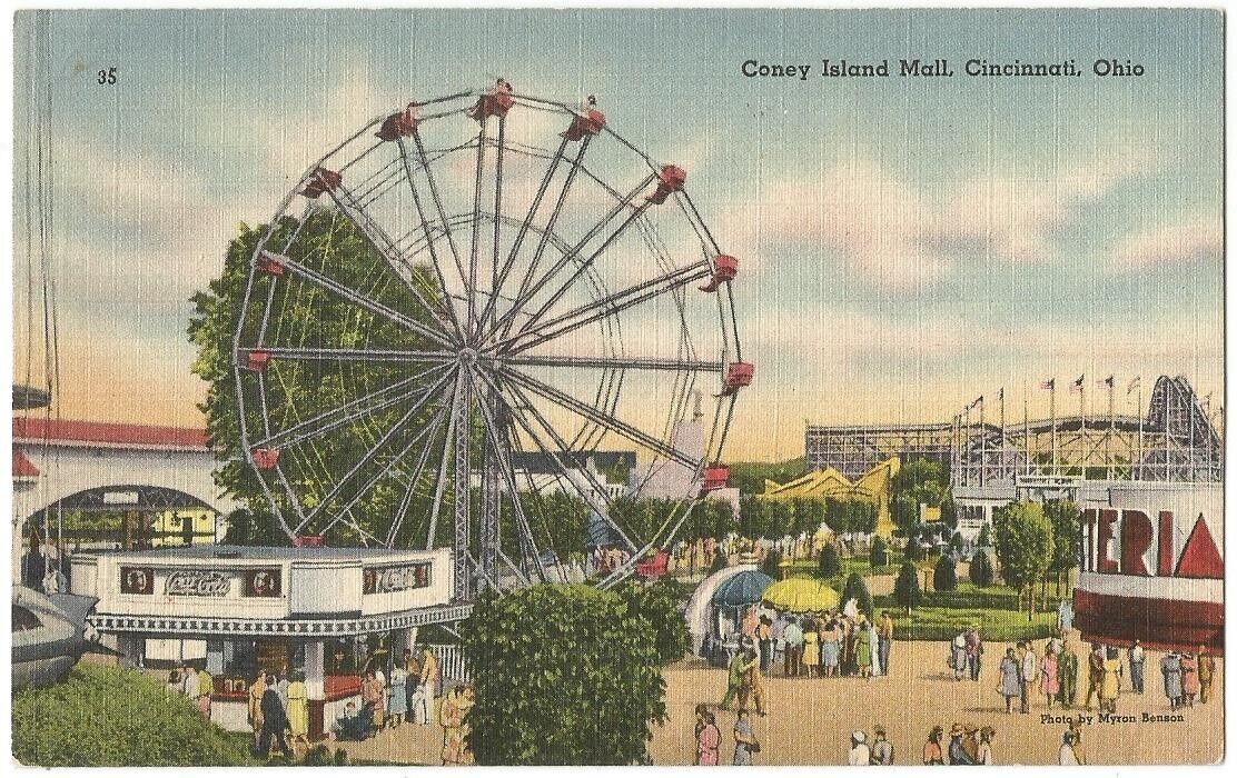 Cincinnati Ohio OH ~ Coney Island Amusement Park Ferris Wheel 1940\'s