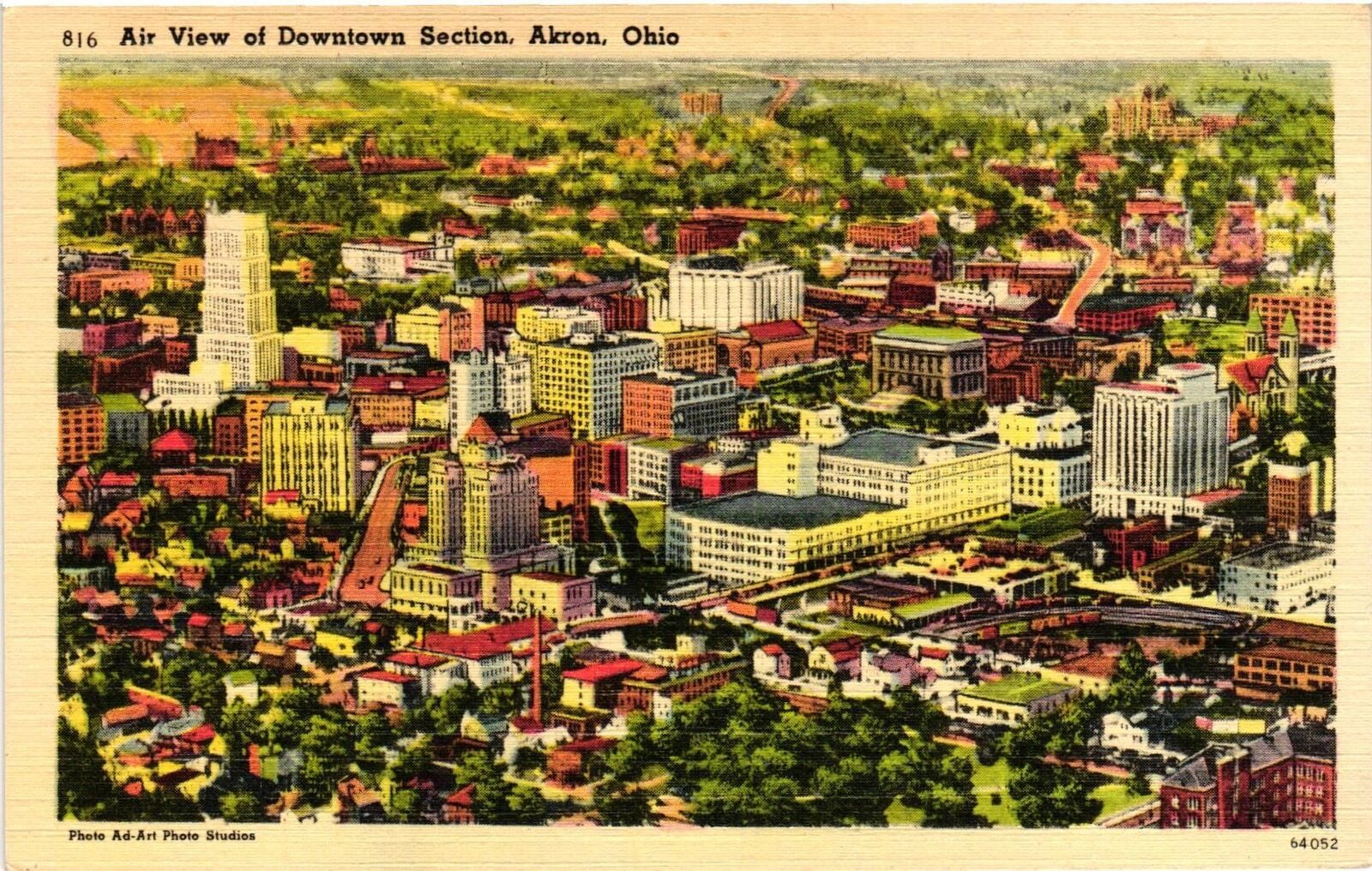 Vintage Postcard- DOWNTOWN, AKRON, OH. Early 1900s