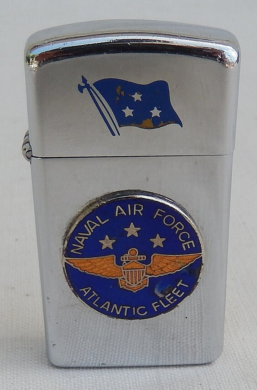 1977 Zippo Slim Line Lighter Navel Air Force Atlantic Fleet