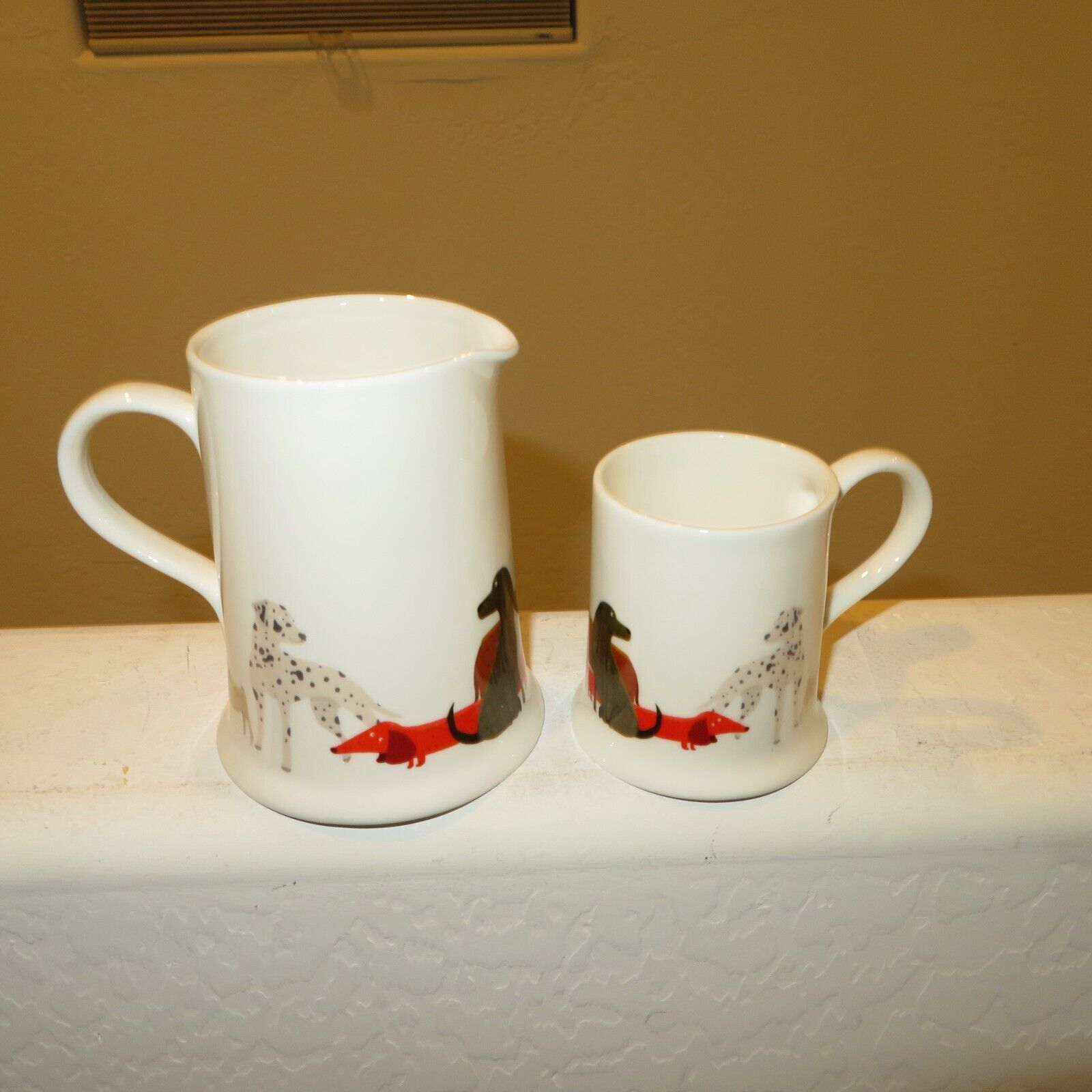 Pair of 2 Creamer Cup Ceramic Jug Spout Fenella Smith Mug & Cup Dachshund DOGS