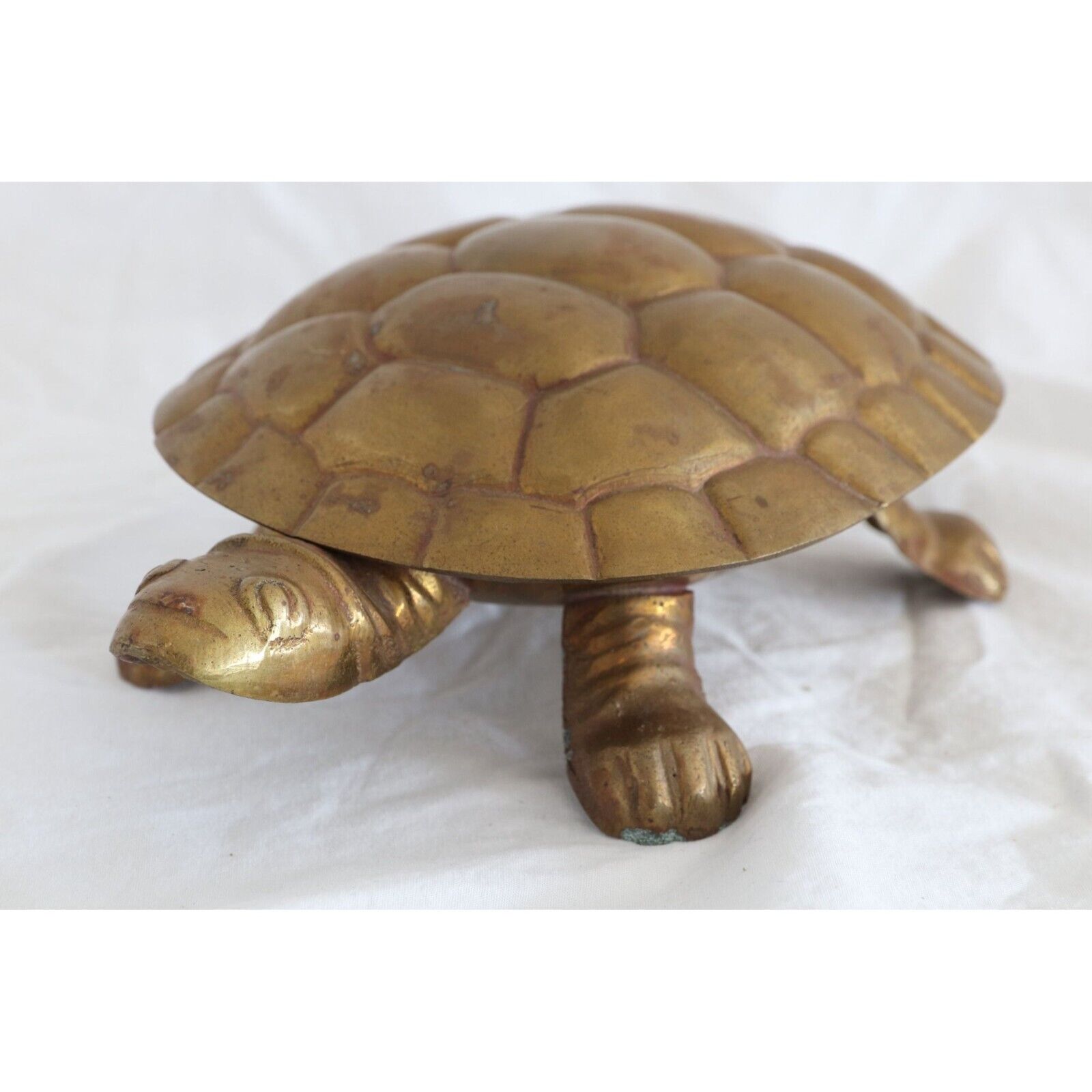 Vintage Solid Brass Turtle Trinket Box Hinged Lid