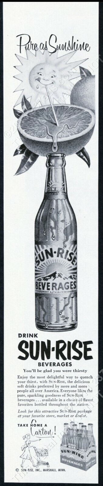 1958 Sun Rise beverages bottle art vintage print ad