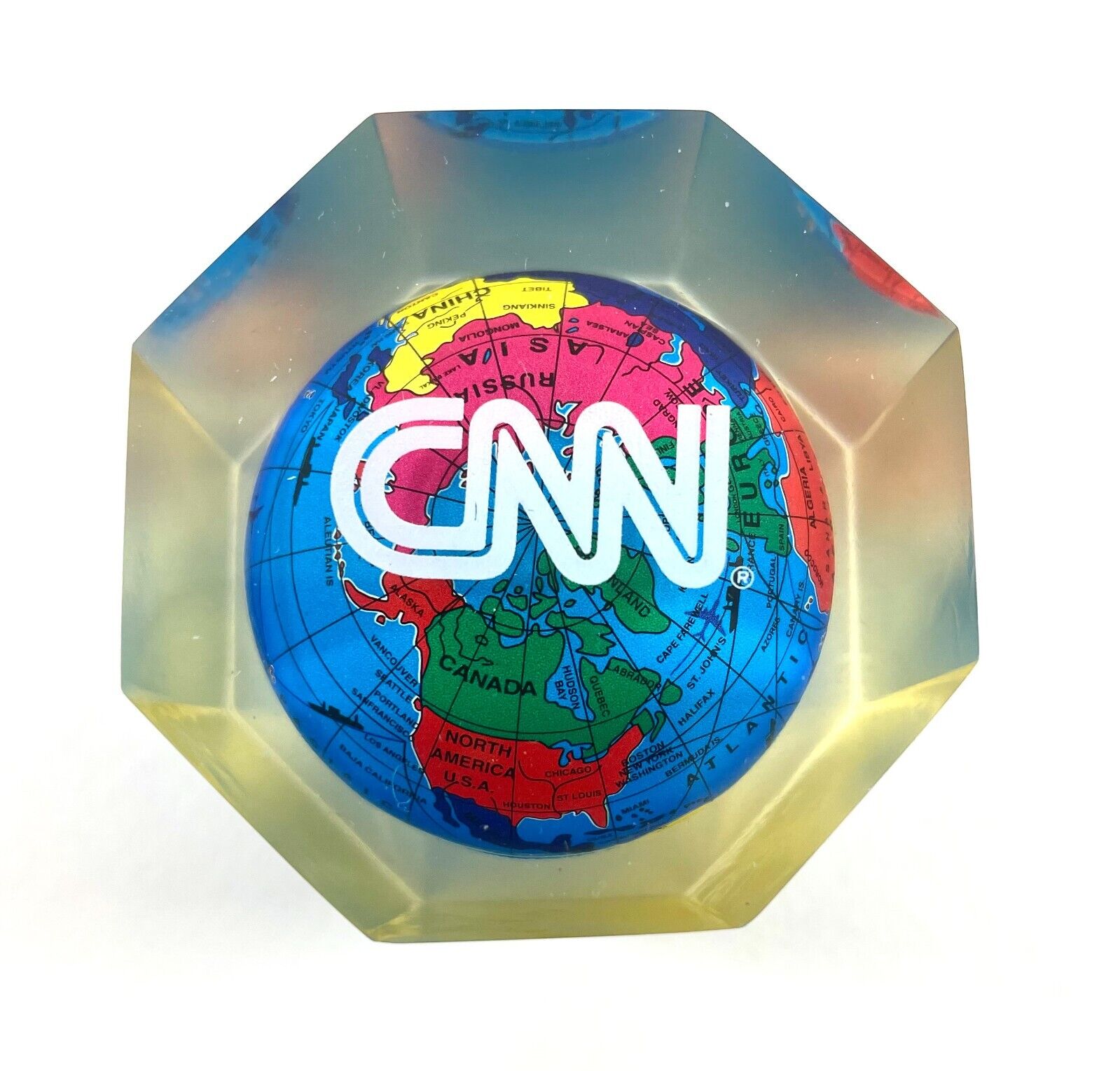 CNN Acrylic 8-sided World Globe Lucite Paperweight