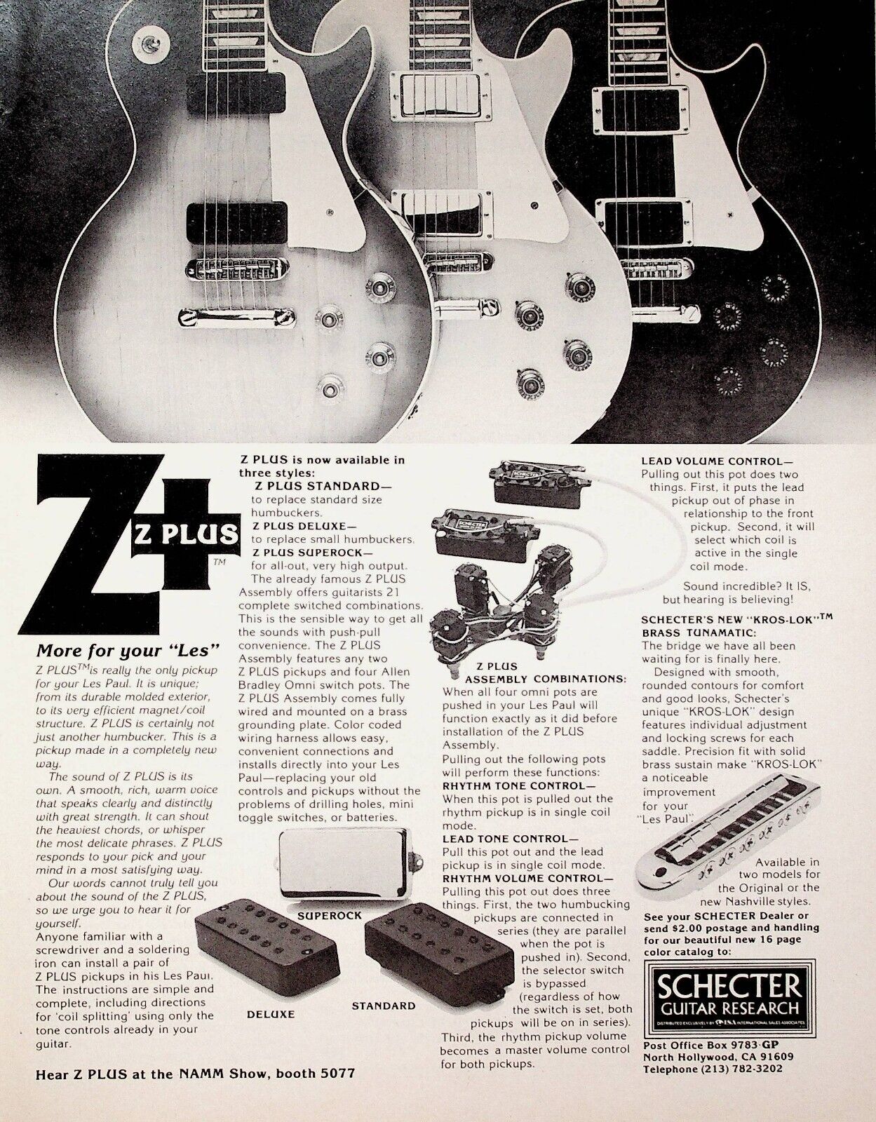 1979 Schecter Guitar Research Z Plus Humbucker Pickup - Vintage Ad