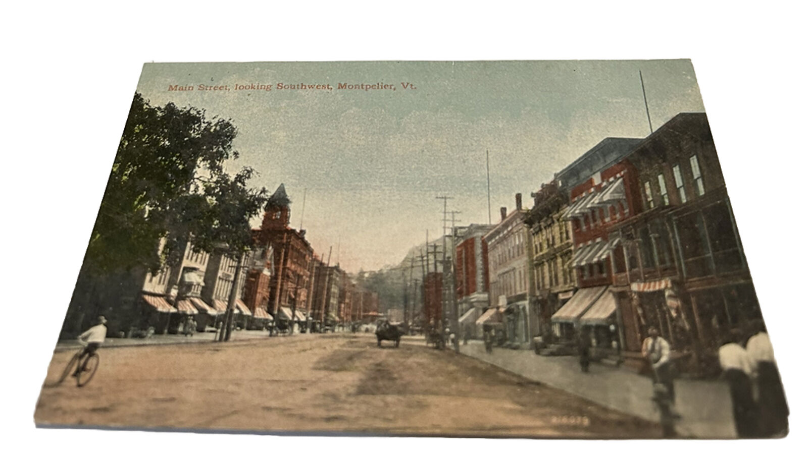 Postcard Main Street, looking Southwest, Montpelier, VT Vgt Boy On Bike