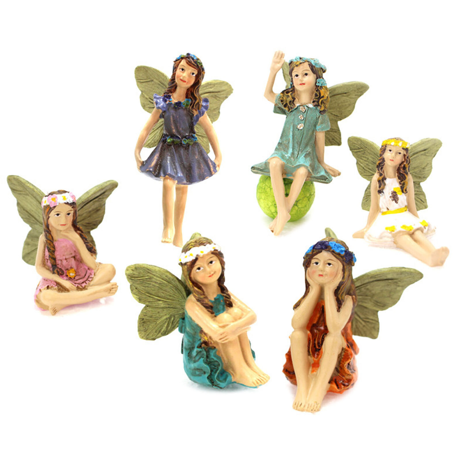 6pcs Cute Mini Flower Fairy Figurine Plant Pot Stake Cake Topper Ornament