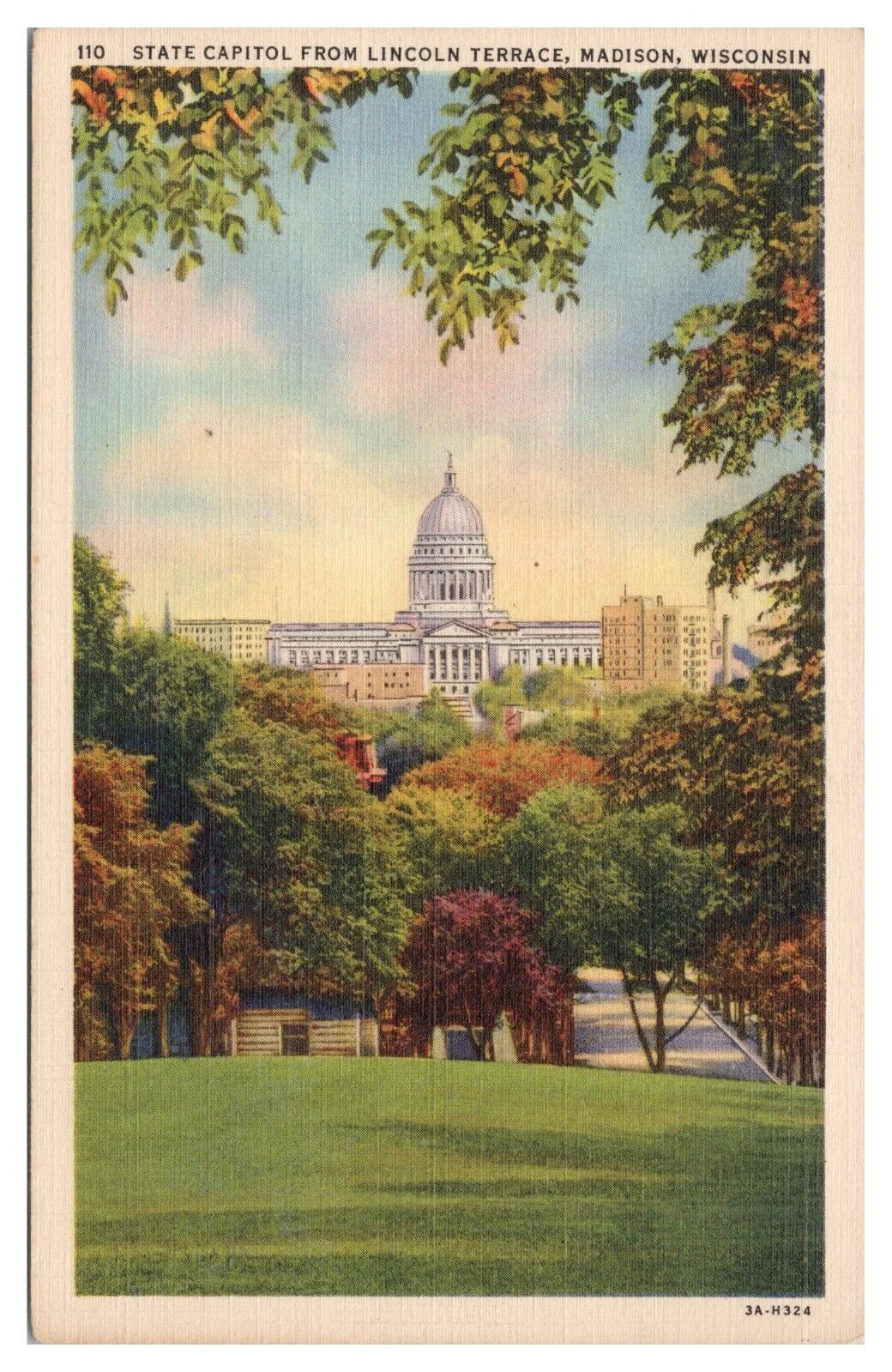 State Capitol from Lincoln Terrace Madison WI Vintage Postcard Linen Unused