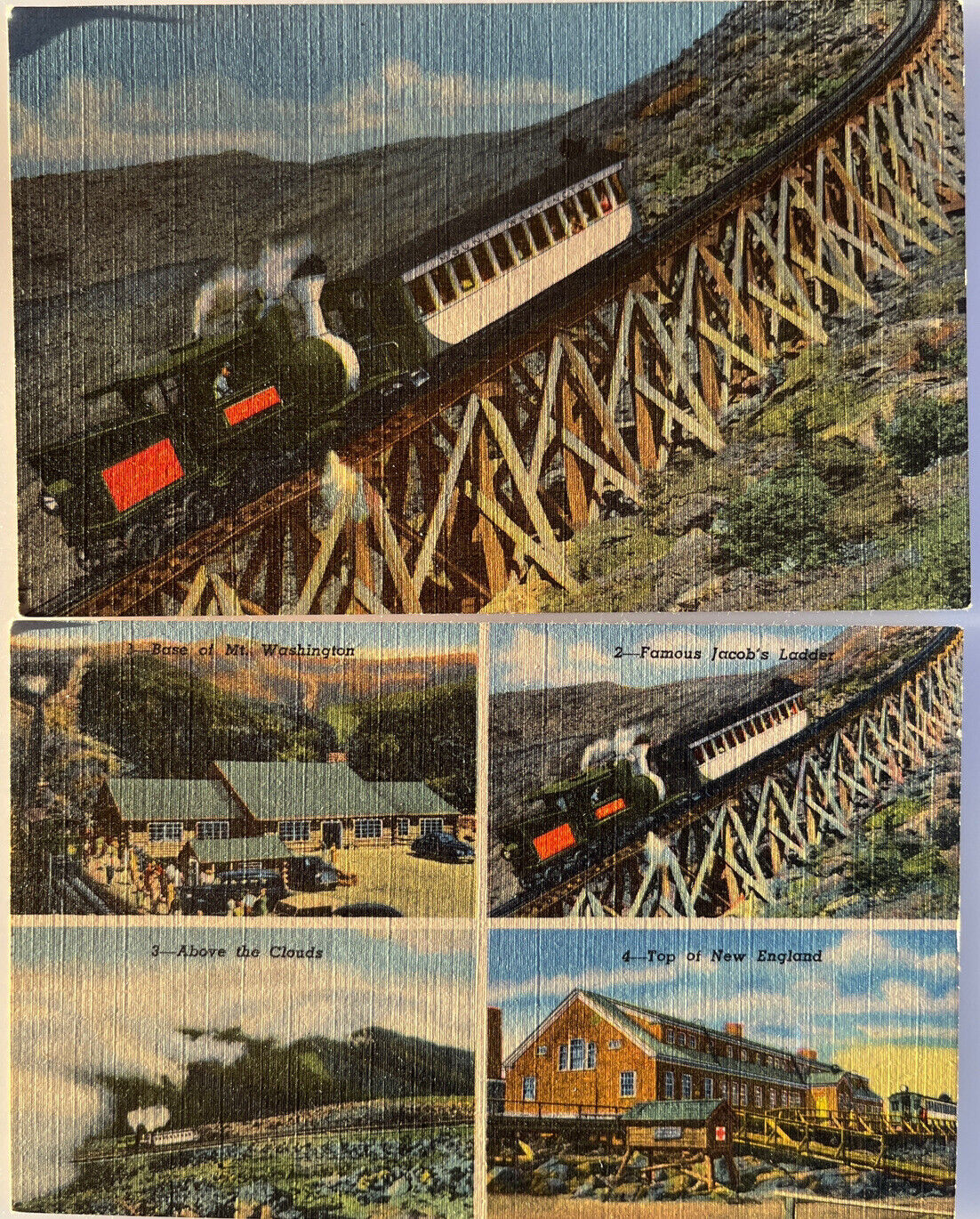 Vintage Ephemera Linen Litho Post Card CT Art Colortone Cog RR Railroad Trains