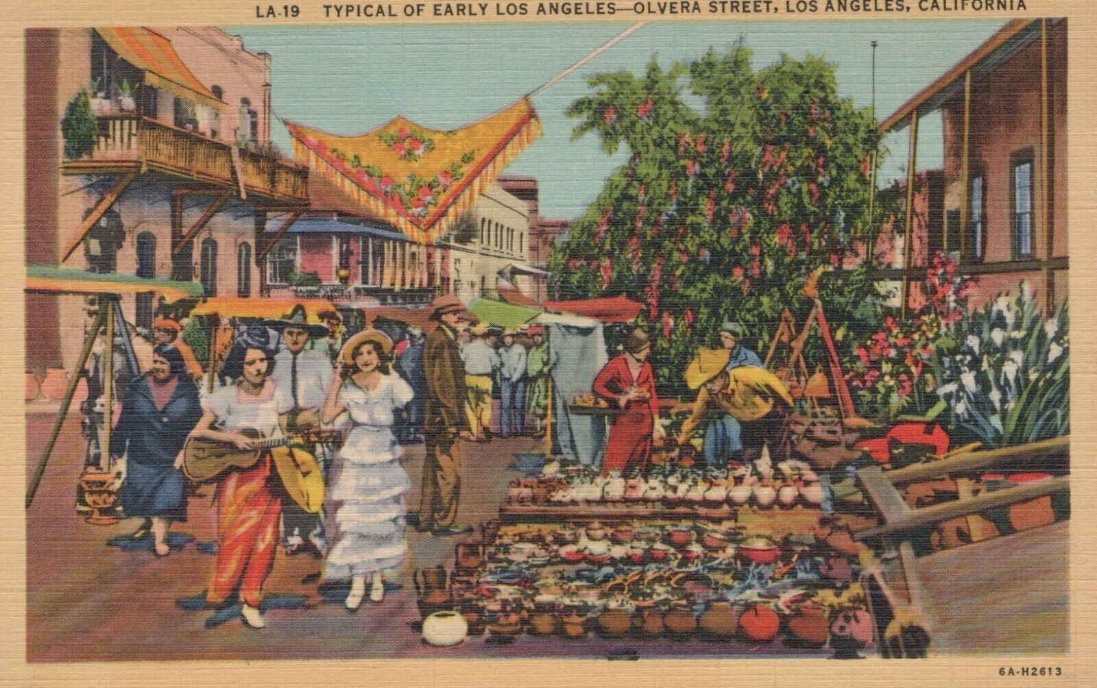 Typical Of Early Los Angeles California Street Market Vintage Linen Post Card