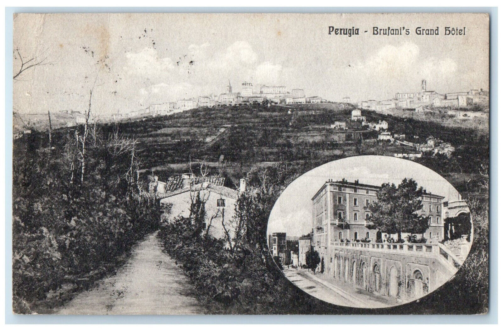 c1910 Perugia Brufani\'s Grand Hotel Multiview Antique Italy Posted Postcard