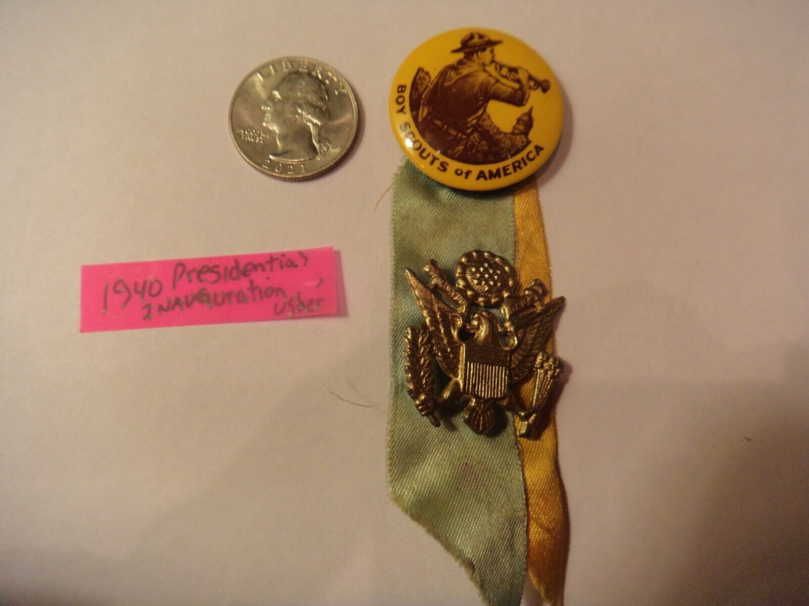 *****SUPER RARE  1937 Boy Scout National Jamboree button & ribbon & hanger