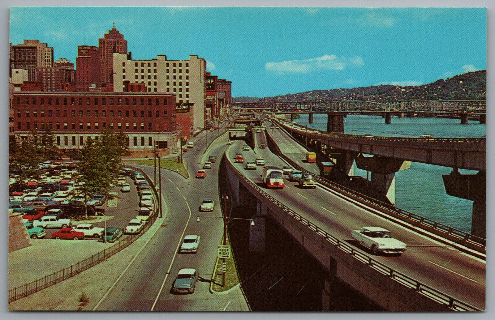 Pittsburgh PA Fort Pitt Boulevard Penn Lincoln Parkway c1961 Postcard