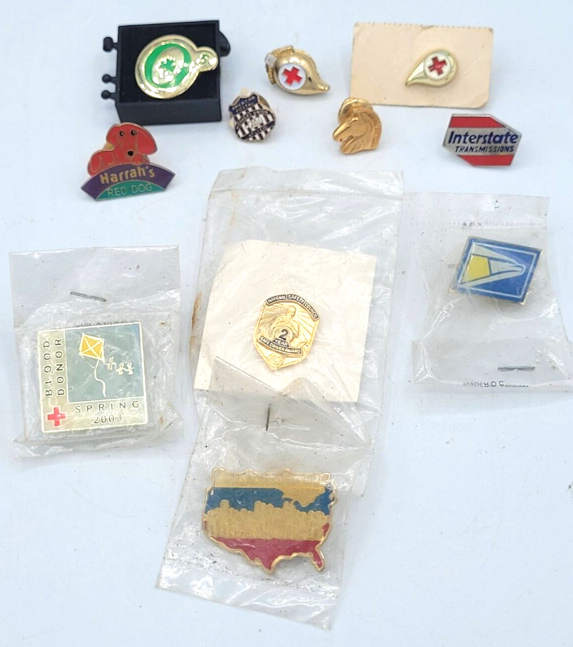 Lot of 11 Vintage 1980s Hat Lapel Collectible Pin Pinbacks Post Office Red Cross
