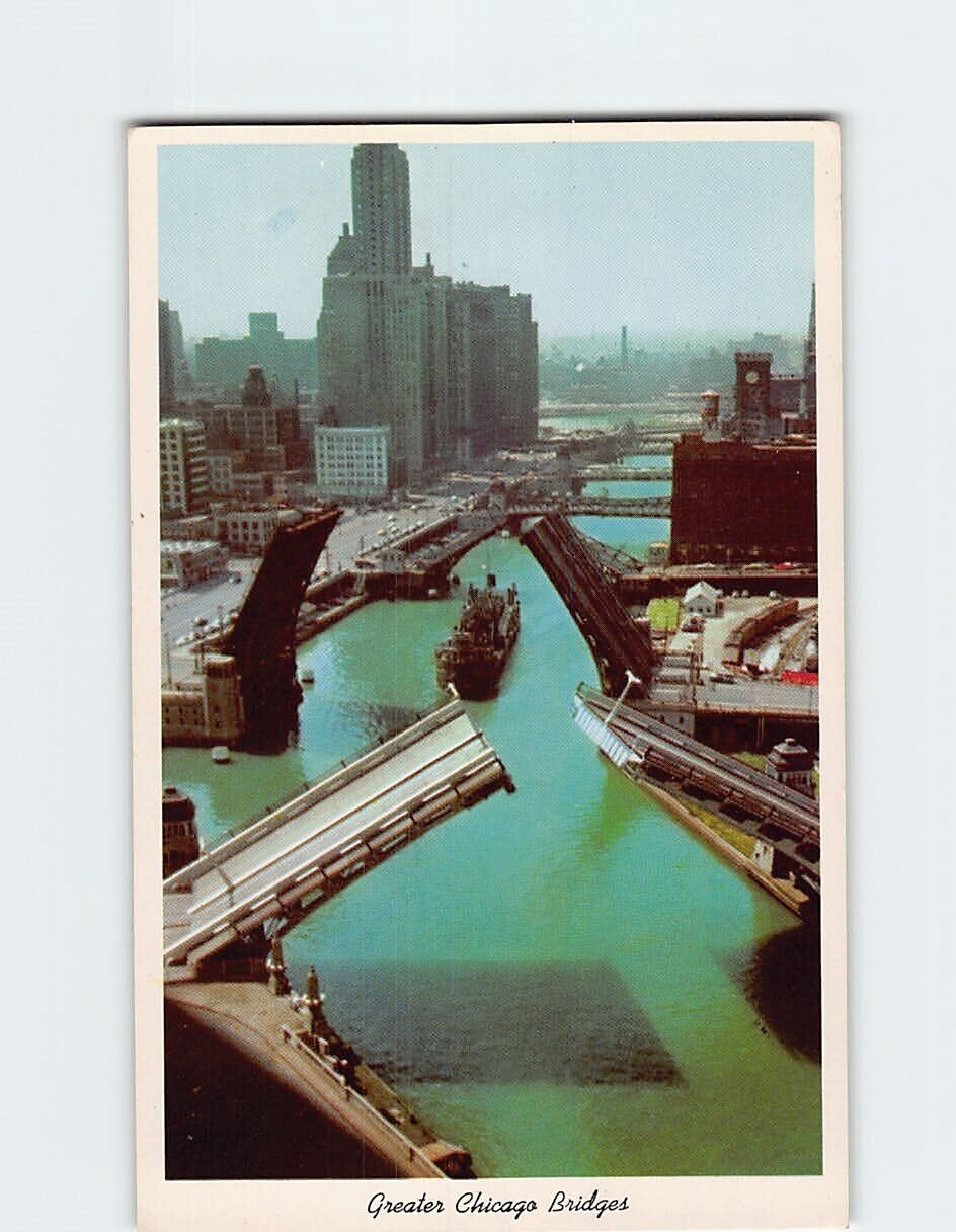 Postcard Greater Chicago bridges Chicago Illinois USA