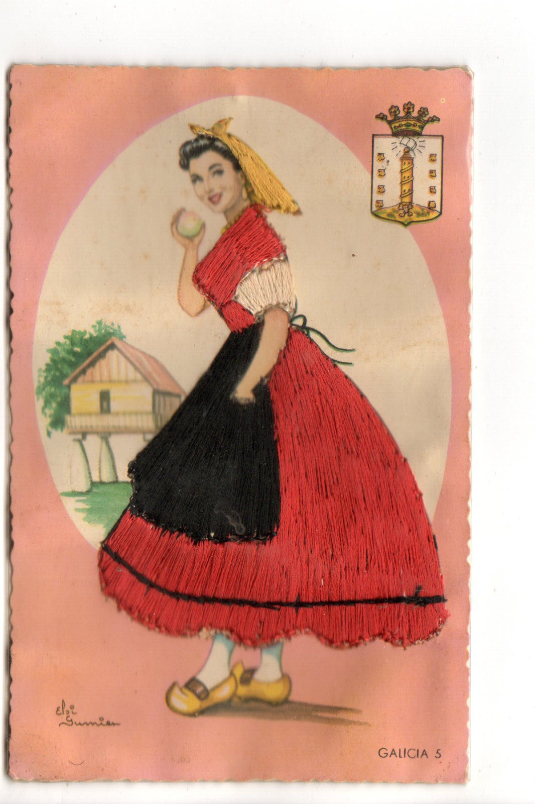 Embroidered Postcard: Galicia 5; Spain; by Elsi Gumier